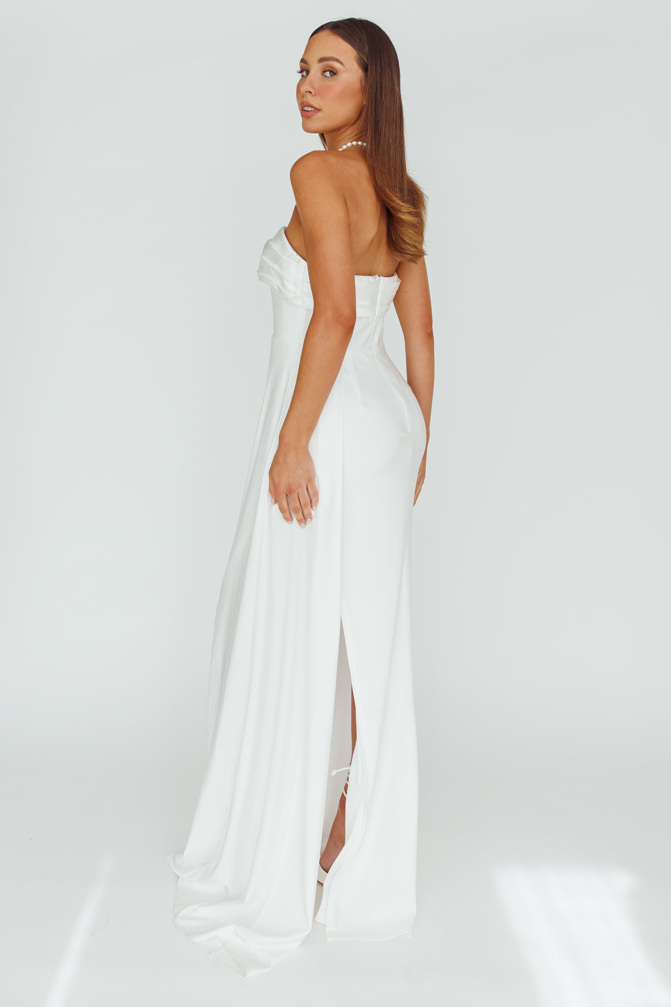 The One Strapless Maxi Dress White-Maymioy