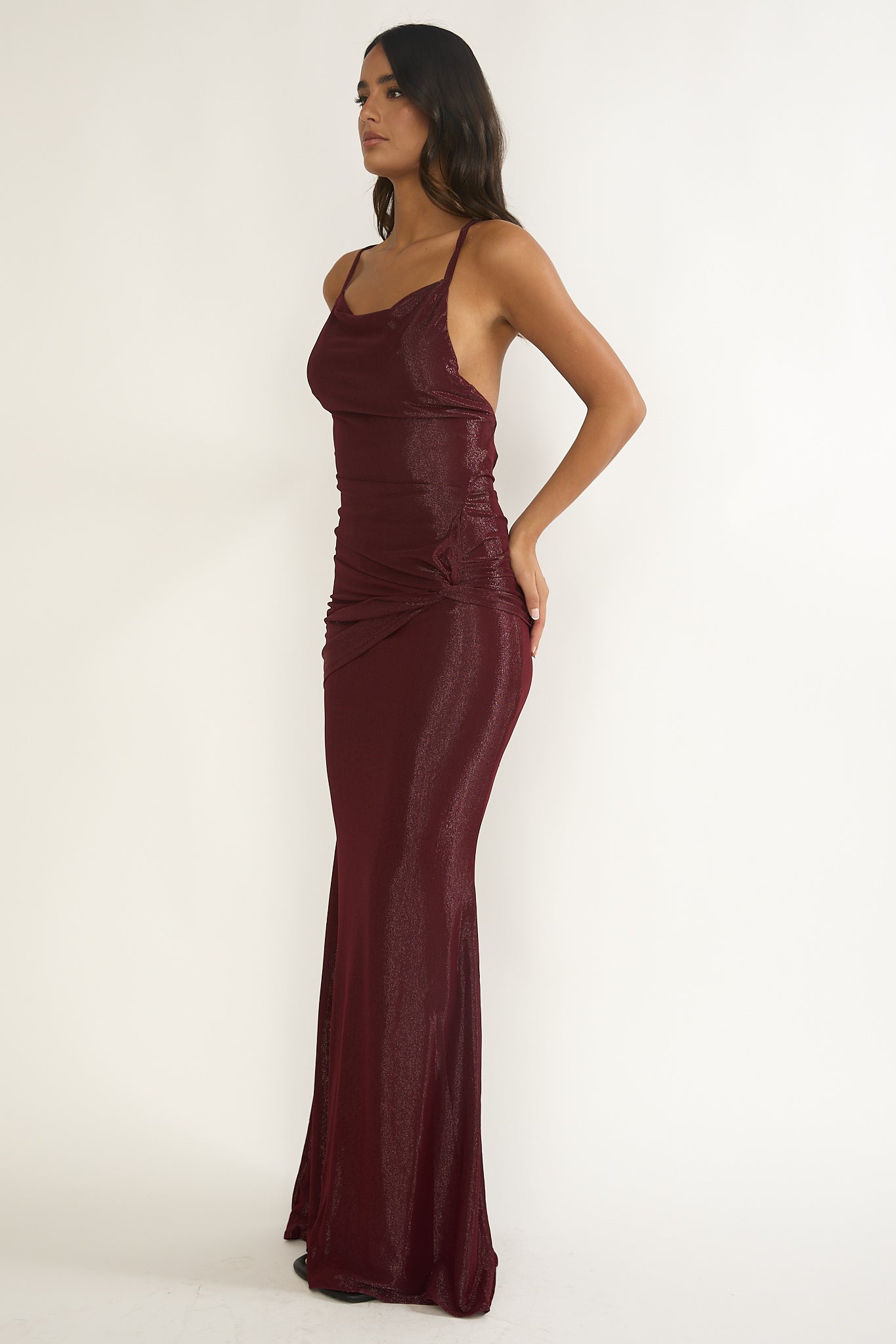Oralia Criss-Cross Back Maxi Dress Burgundy-Maymioy