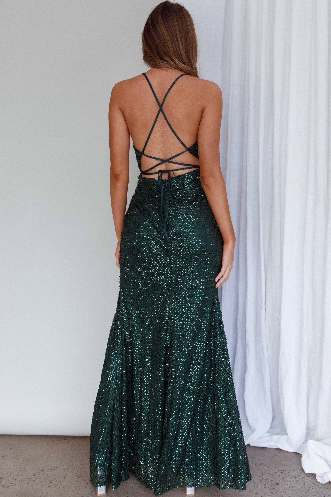 Luminosa Strappy Back Sequin Dress Emerald-Maymioy