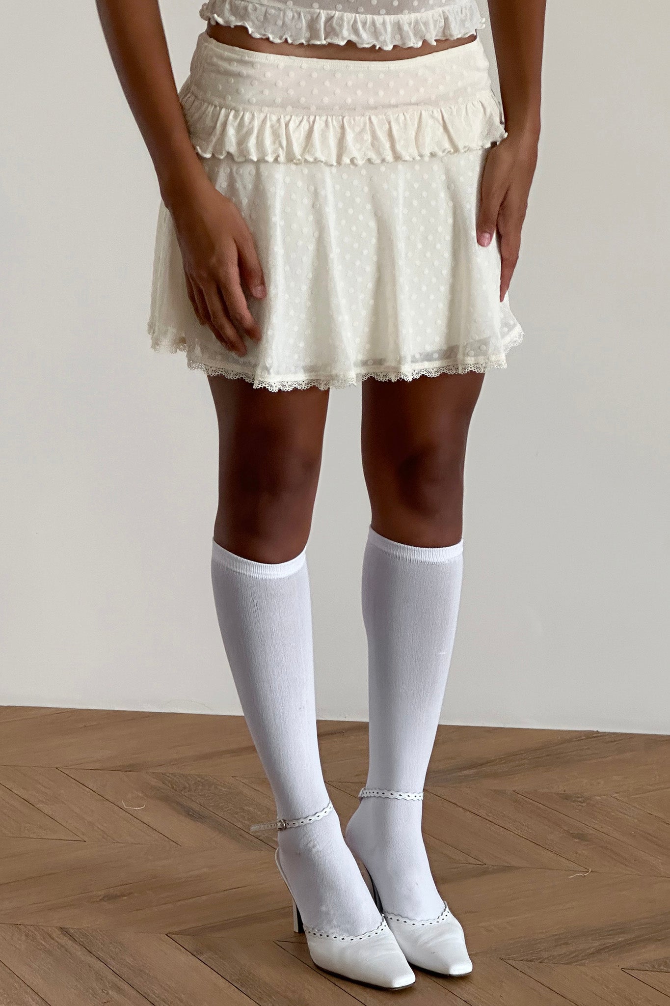 Gastri Mini Skirt In Ivory Polka Flock-Maymioy