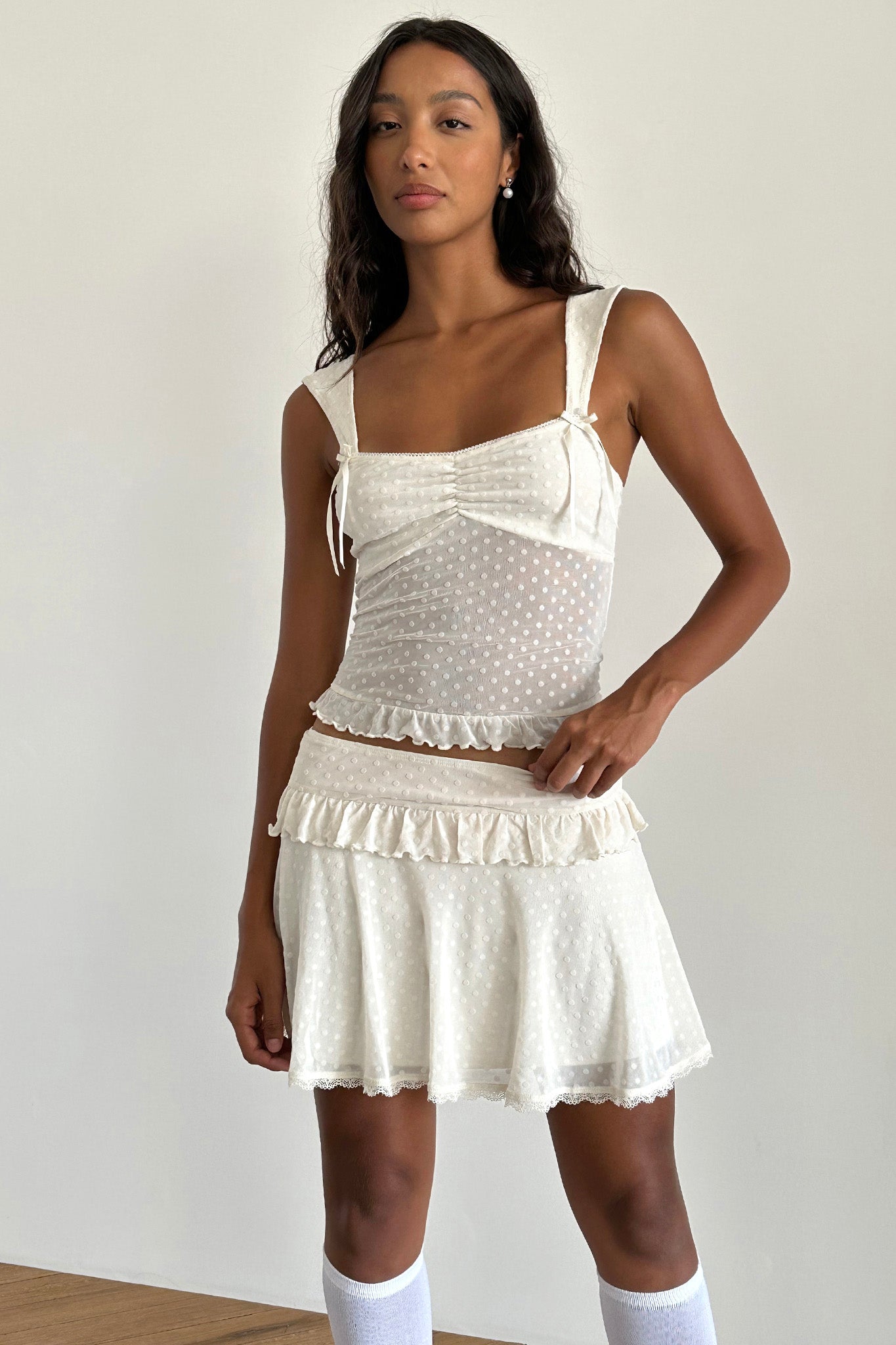 Gastri Mini Skirt In Ivory Polka Flock-Maymioy