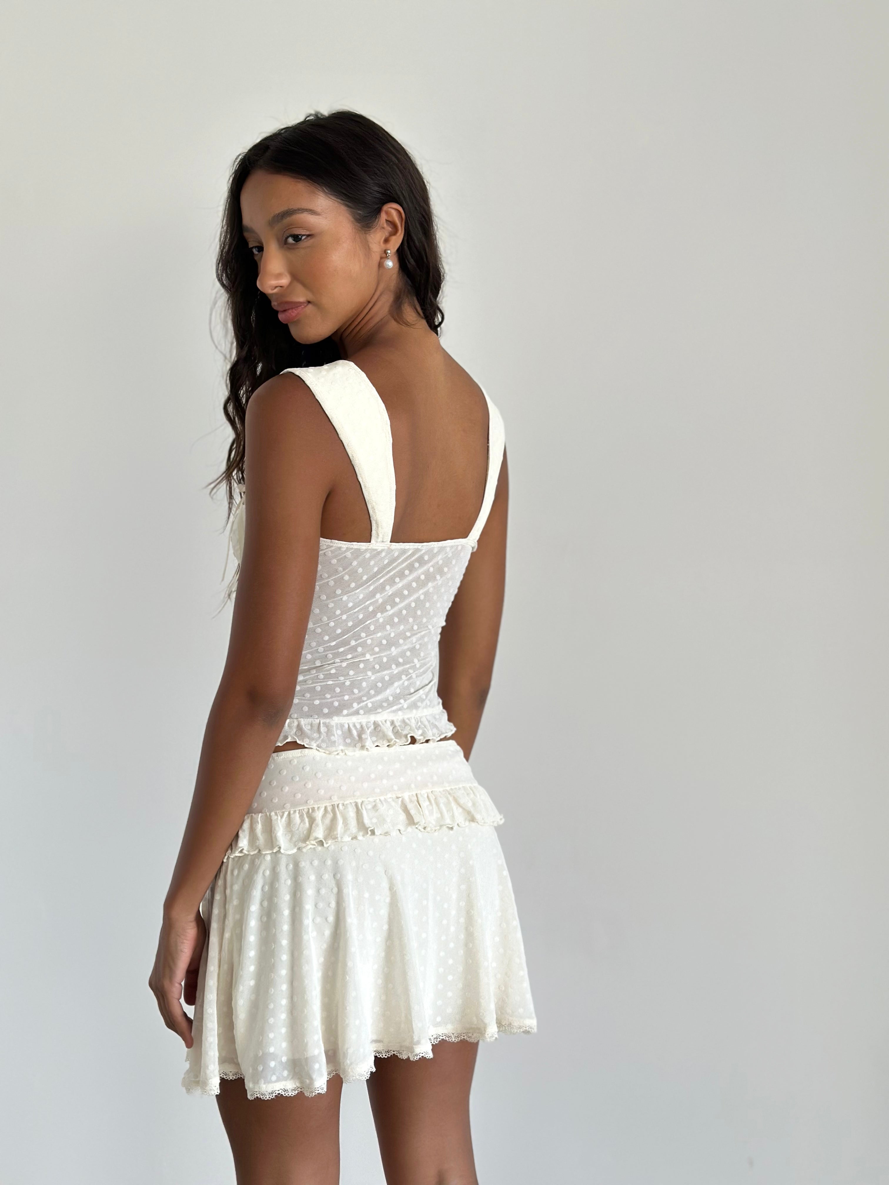 Gastri Mini Skirt In Ivory Polka Flock-Maymioy