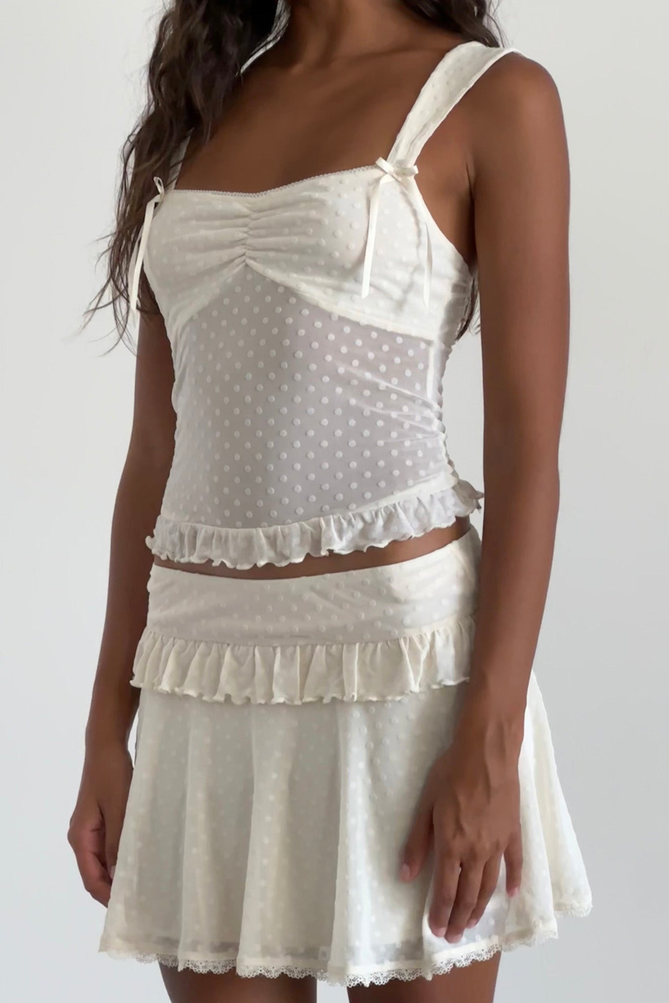 Bartila Top In Ivory Polka Flock-Maymioy