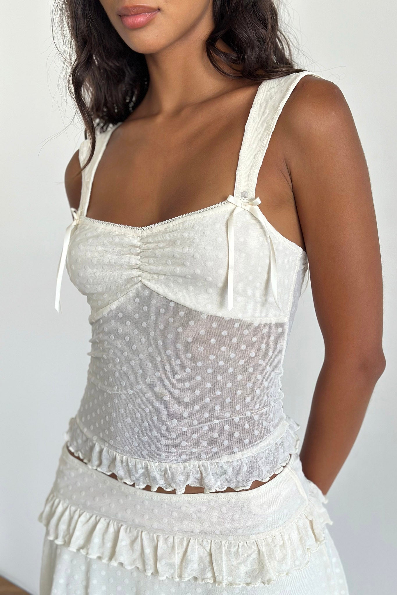 Bartila Top In Ivory Polka Flock-Maymioy