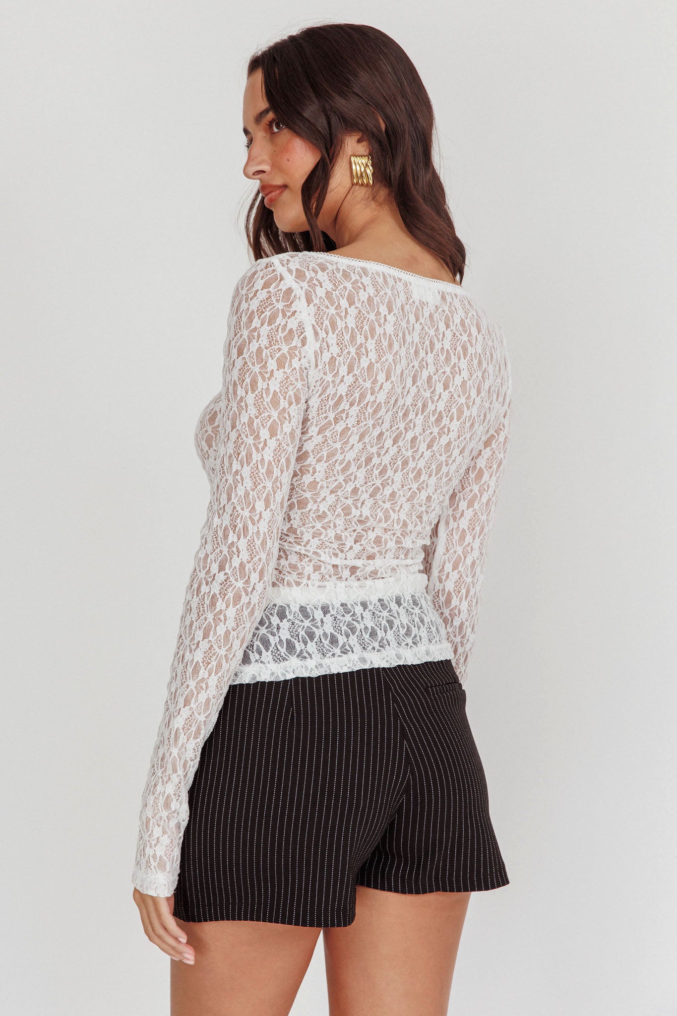 Starlit Sheer Lace Top White-Maymioy
