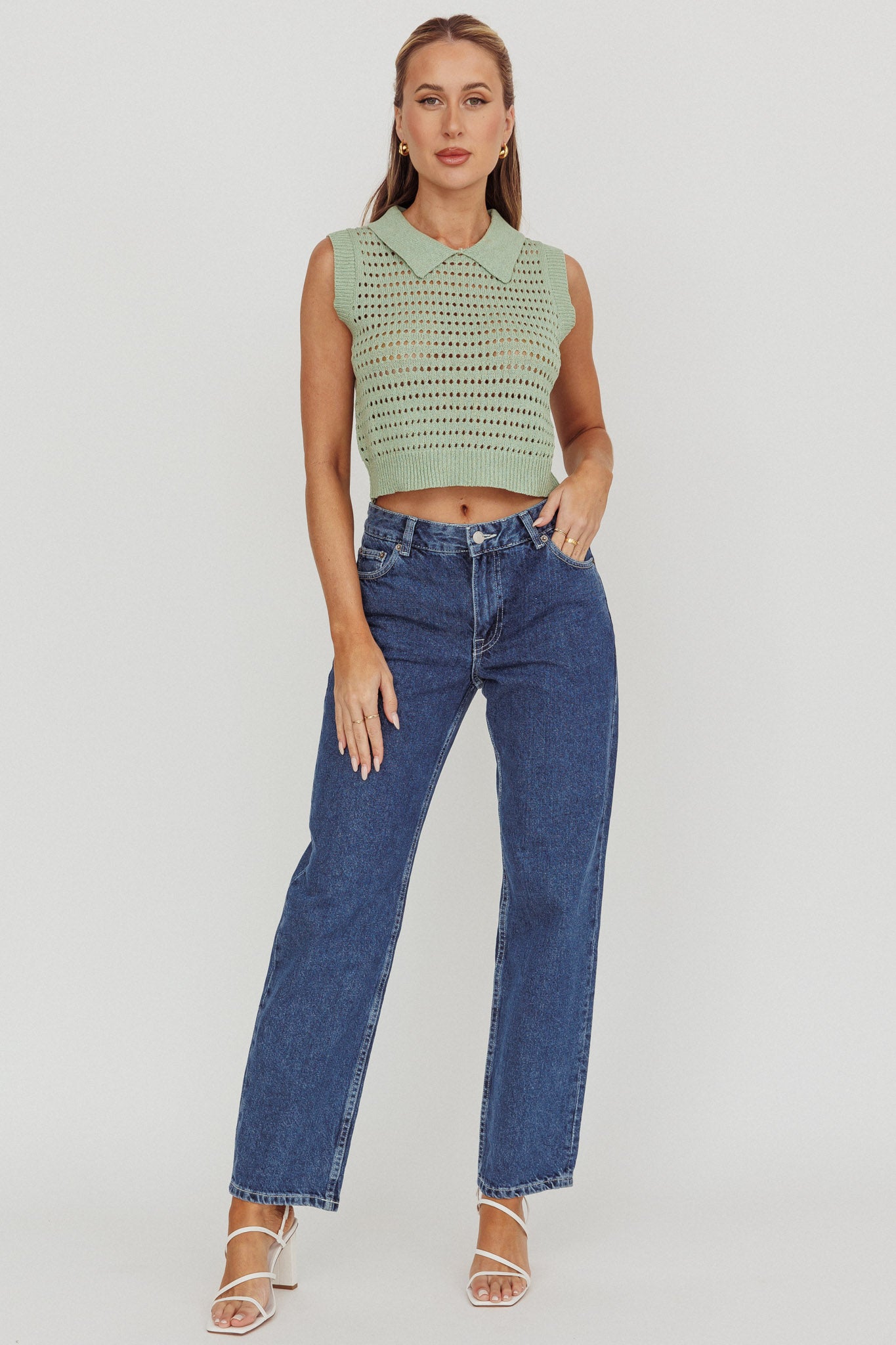 Daithi Collared Sleeveless Knit Top Mint-Maymioy