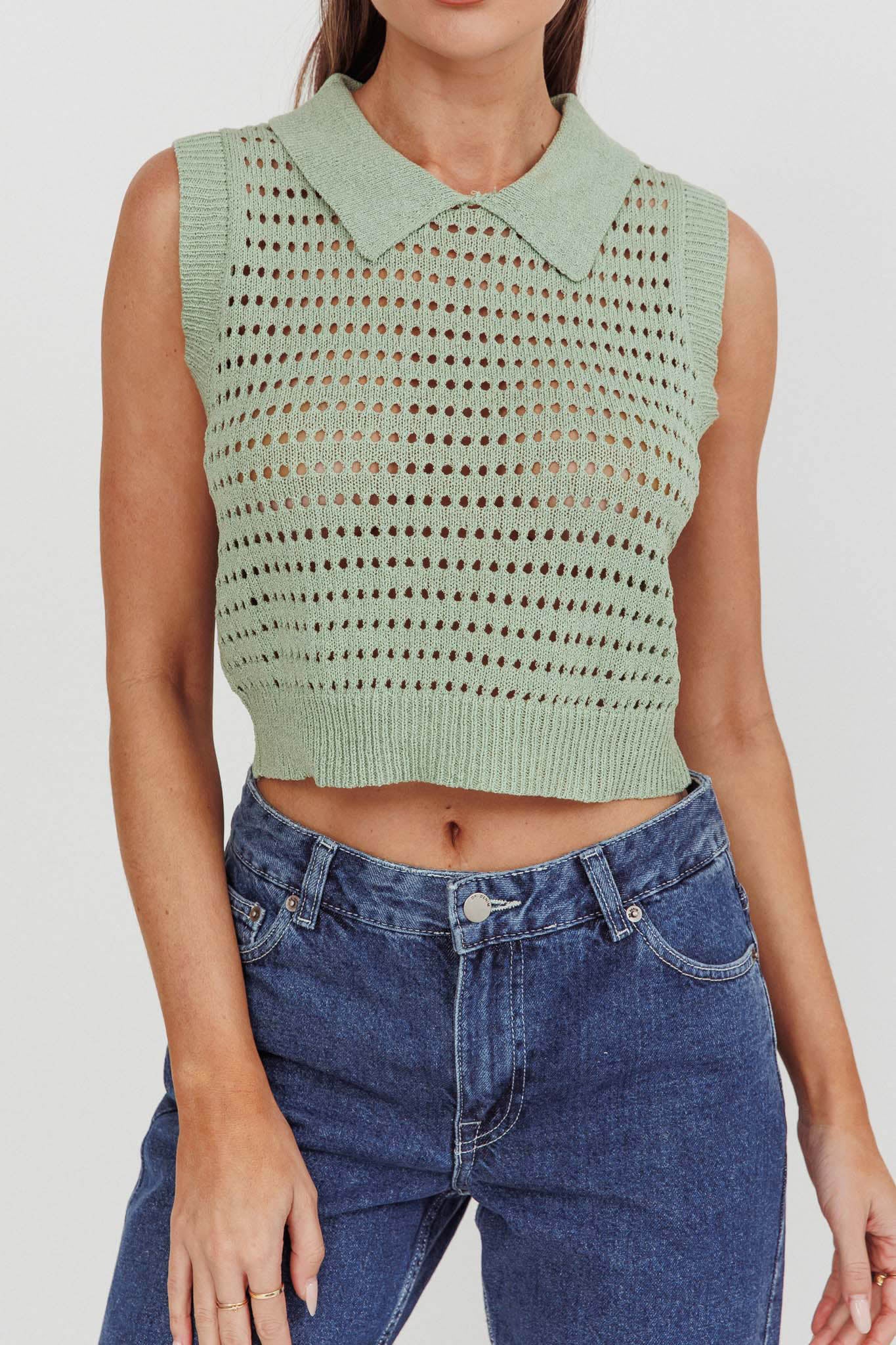 Daithi Collared Sleeveless Knit Top Mint-Maymioy