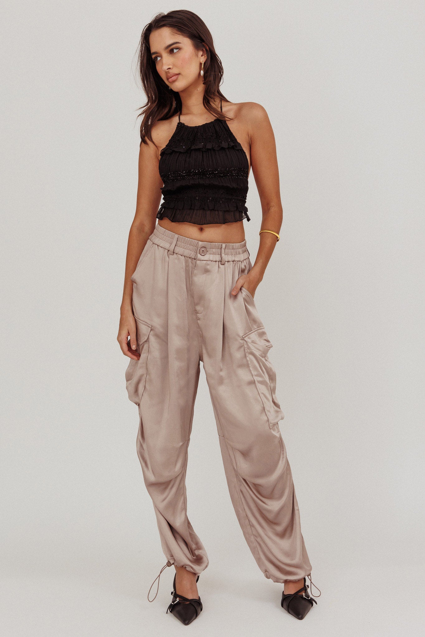 Betty Satin Cargo Pant Mink-Maymioy