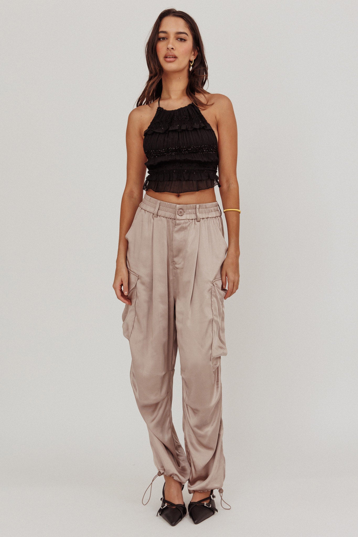 Betty Satin Cargo Pant Mink-Maymioy