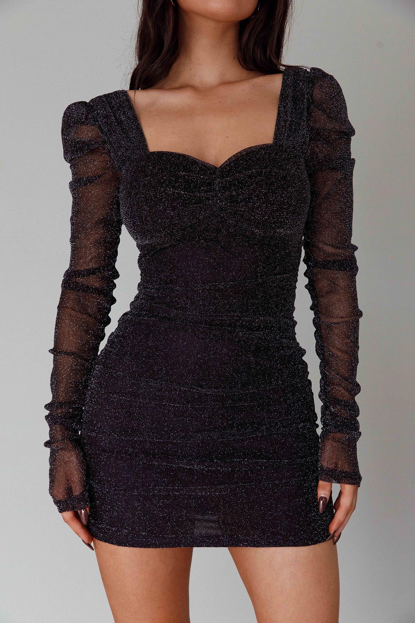 Ryah Long Sleeve Mini Dress Sparkle Black-Maymioy