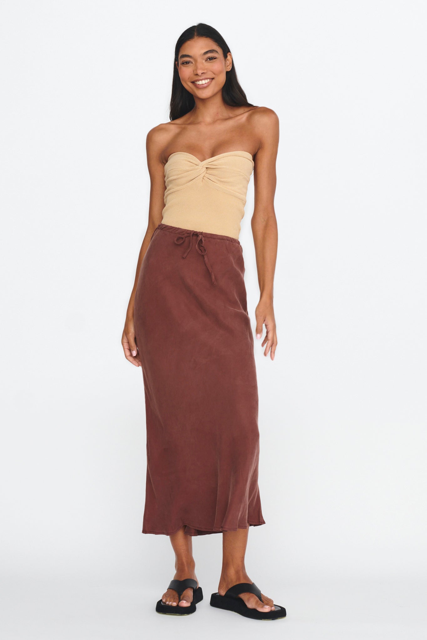 Teagan Strapless Ribbed Knit Top Beige-Maymioy