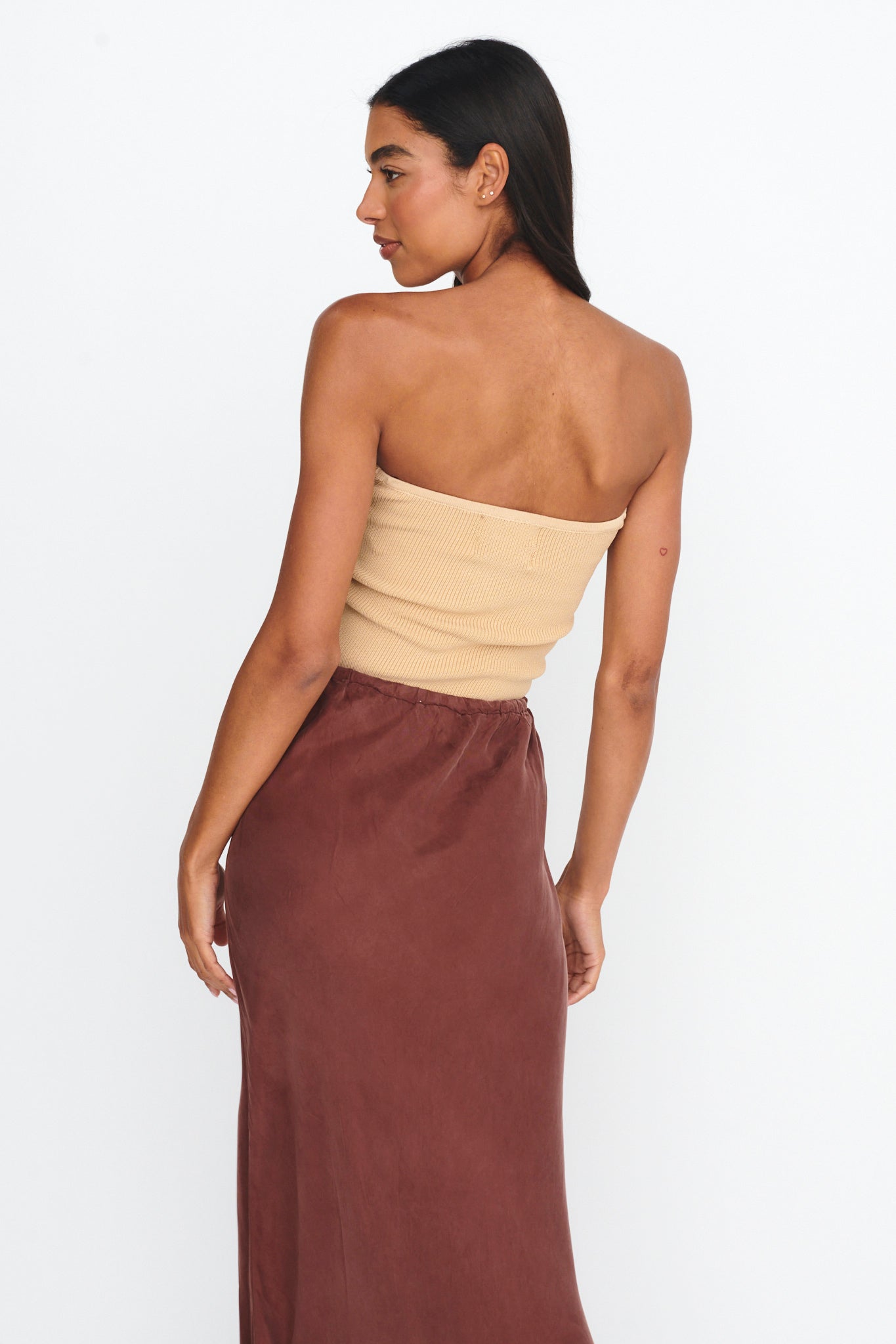 Teagan Strapless Ribbed Knit Top Beige-Maymioy