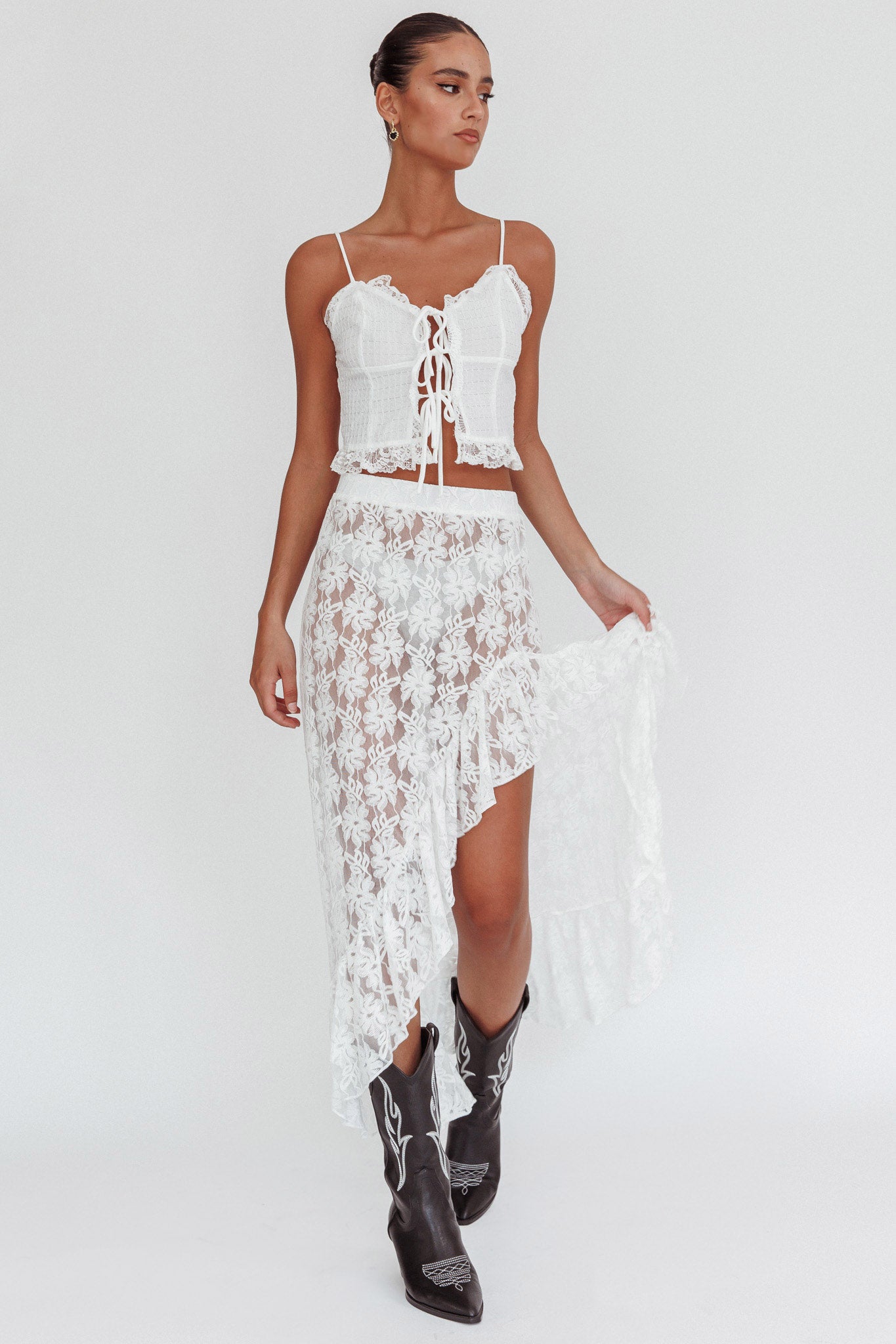 Besties Asymmetric Hem Maxi Skirt Ivory-Maymioy