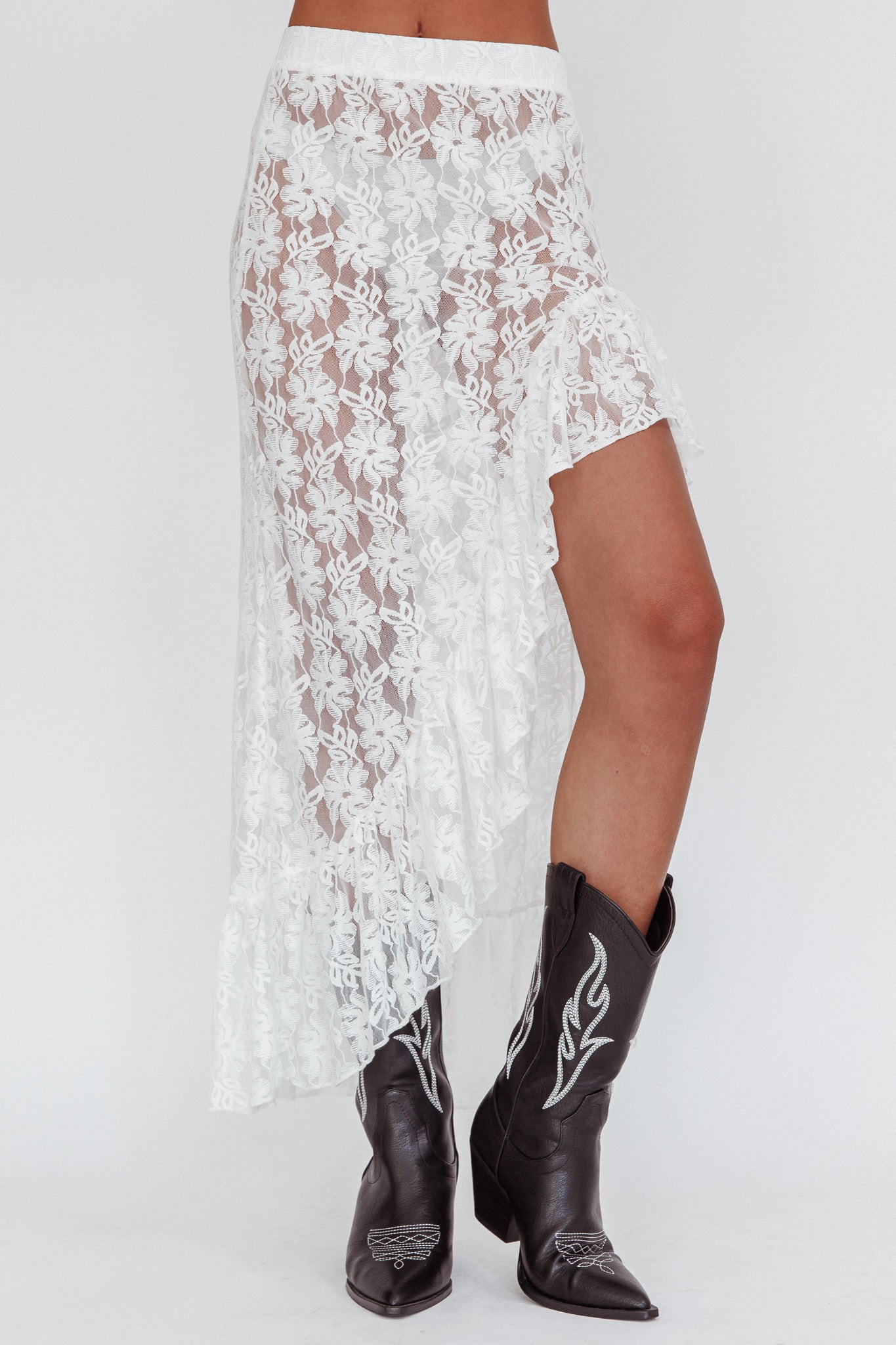 Besties Asymmetric Hem Maxi Skirt Ivory-Maymioy