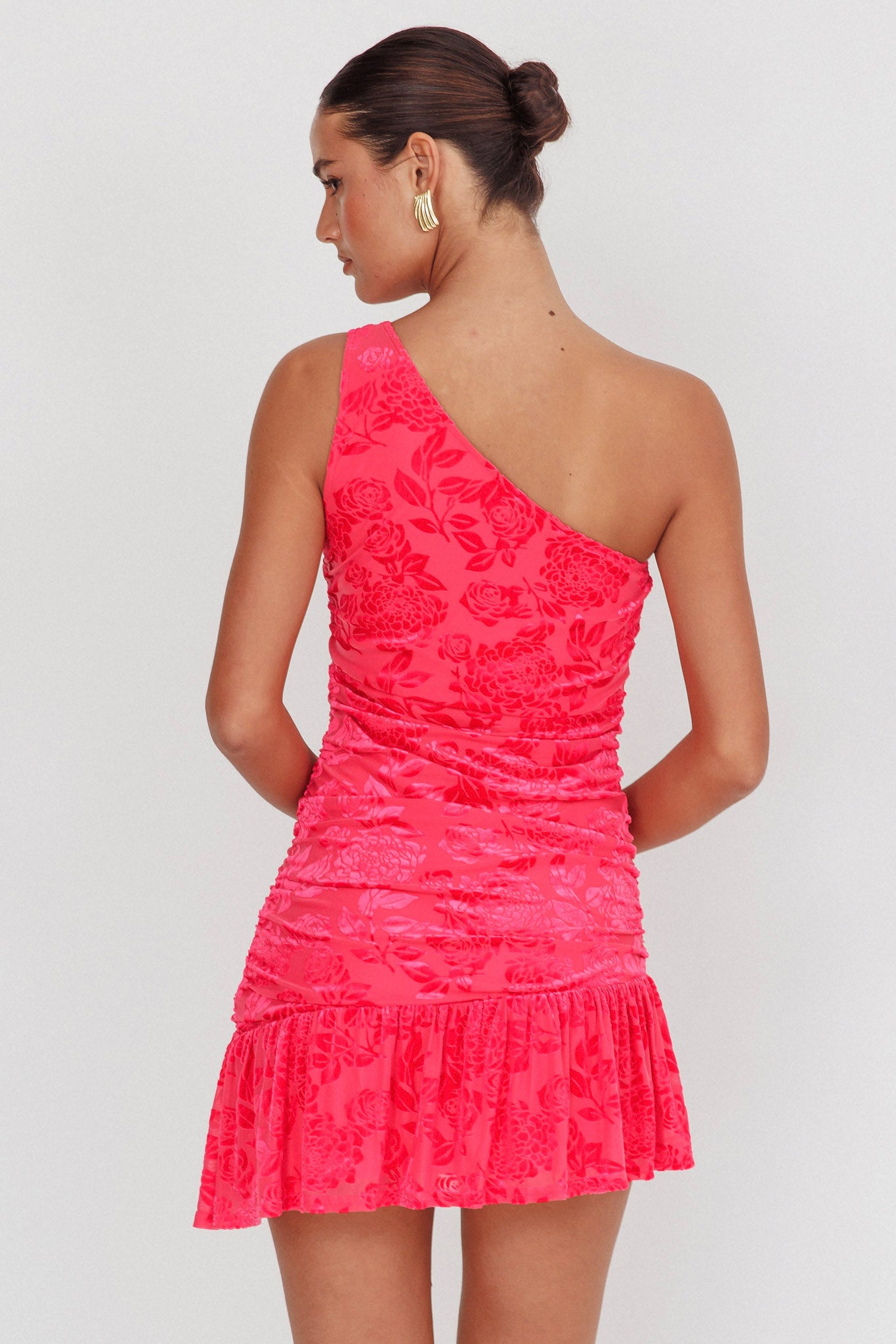 Mystery Of Love One Shoulder Mini Dress Fuchsia-Maymioy