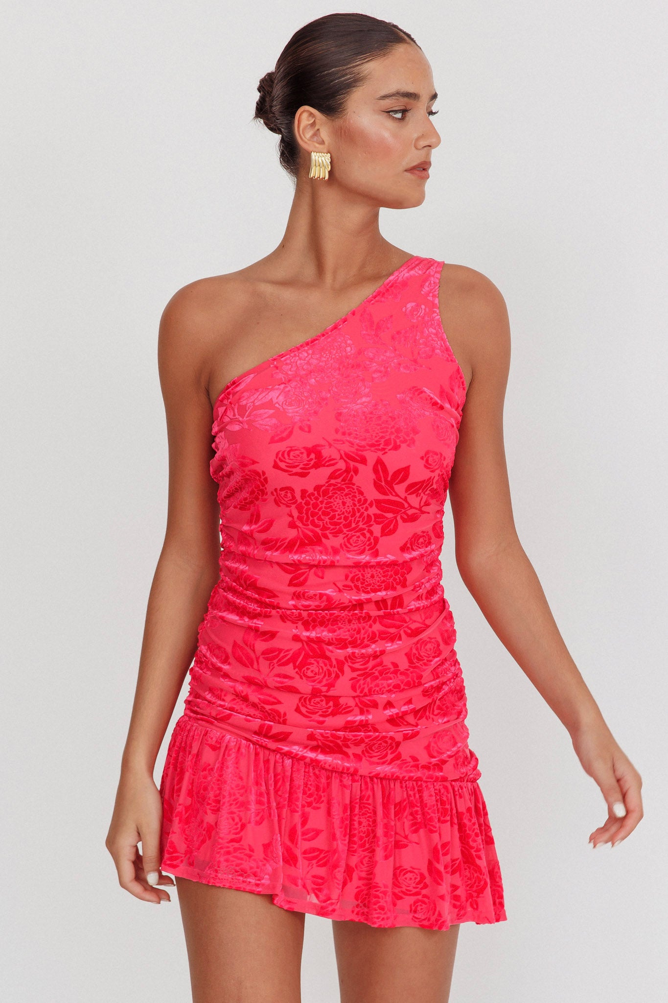 Mystery Of Love One Shoulder Mini Dress Fuchsia-Maymioy