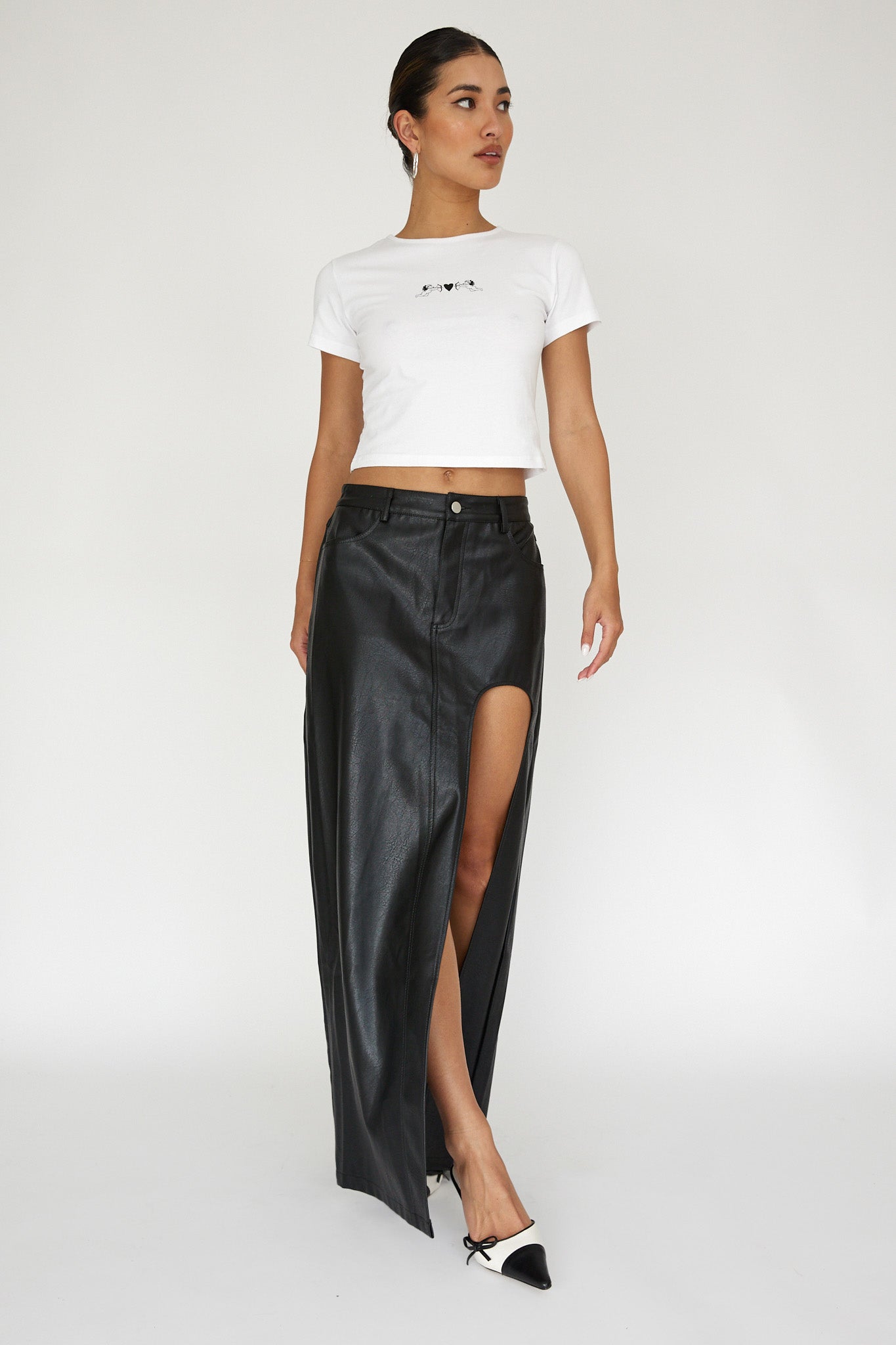 Tamille High Split Maxi Skirt Black-Maymioy
