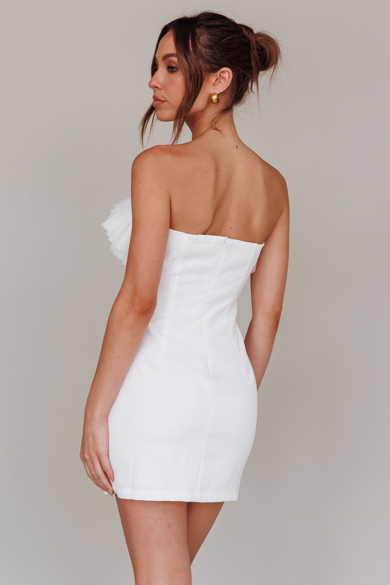 Elara Frill Neckline Mini Dress Off White-Maymioy
