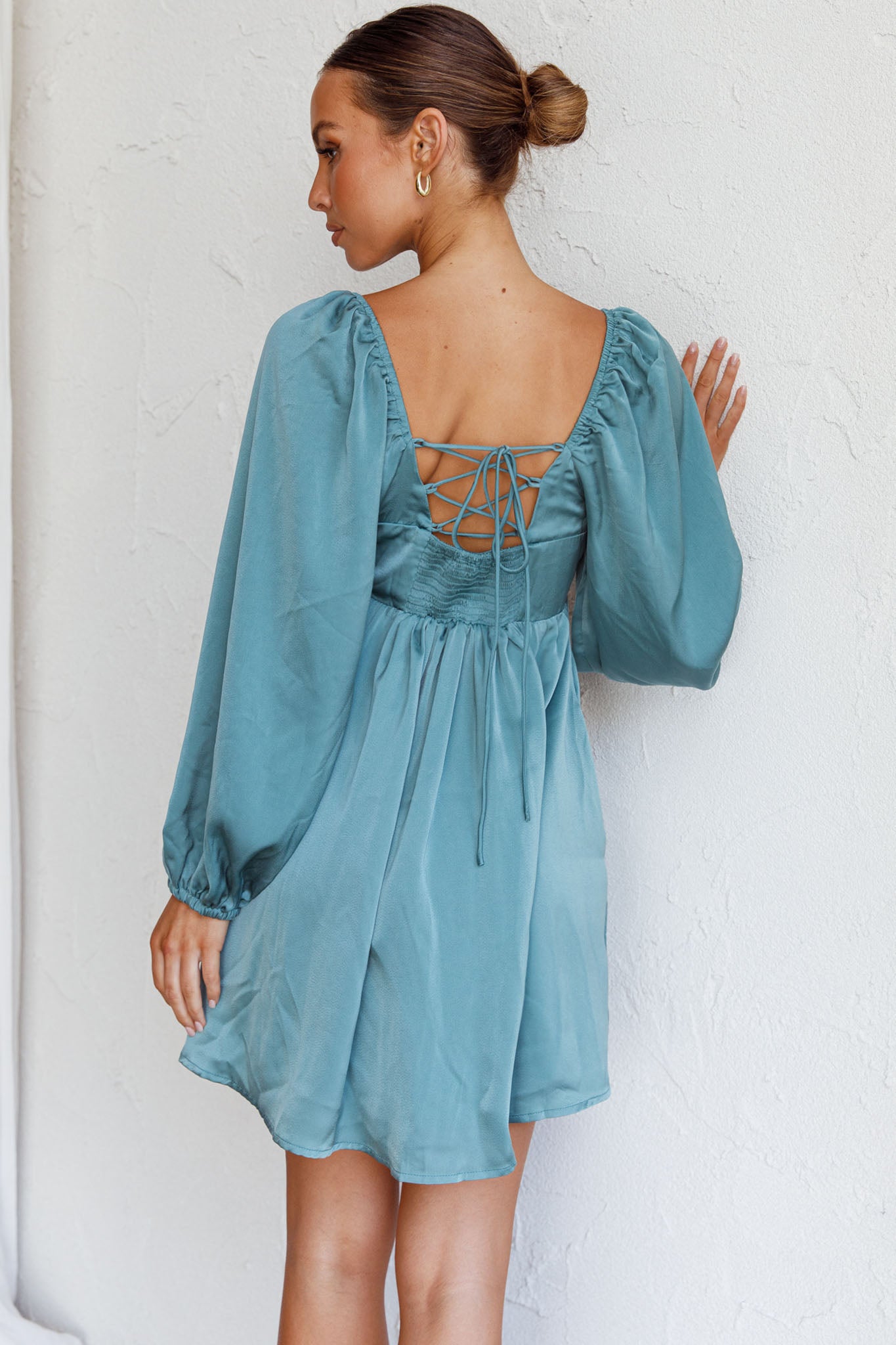 Tansy Long Sleeve Babydoll Dress Teal-Maymioy