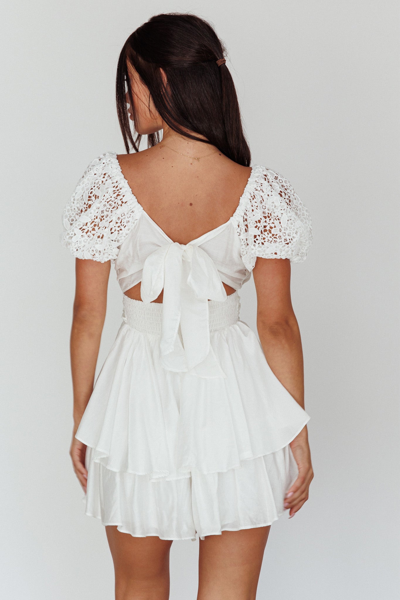 Hold My Halo Lace Sleeve Romper White-Maymioy