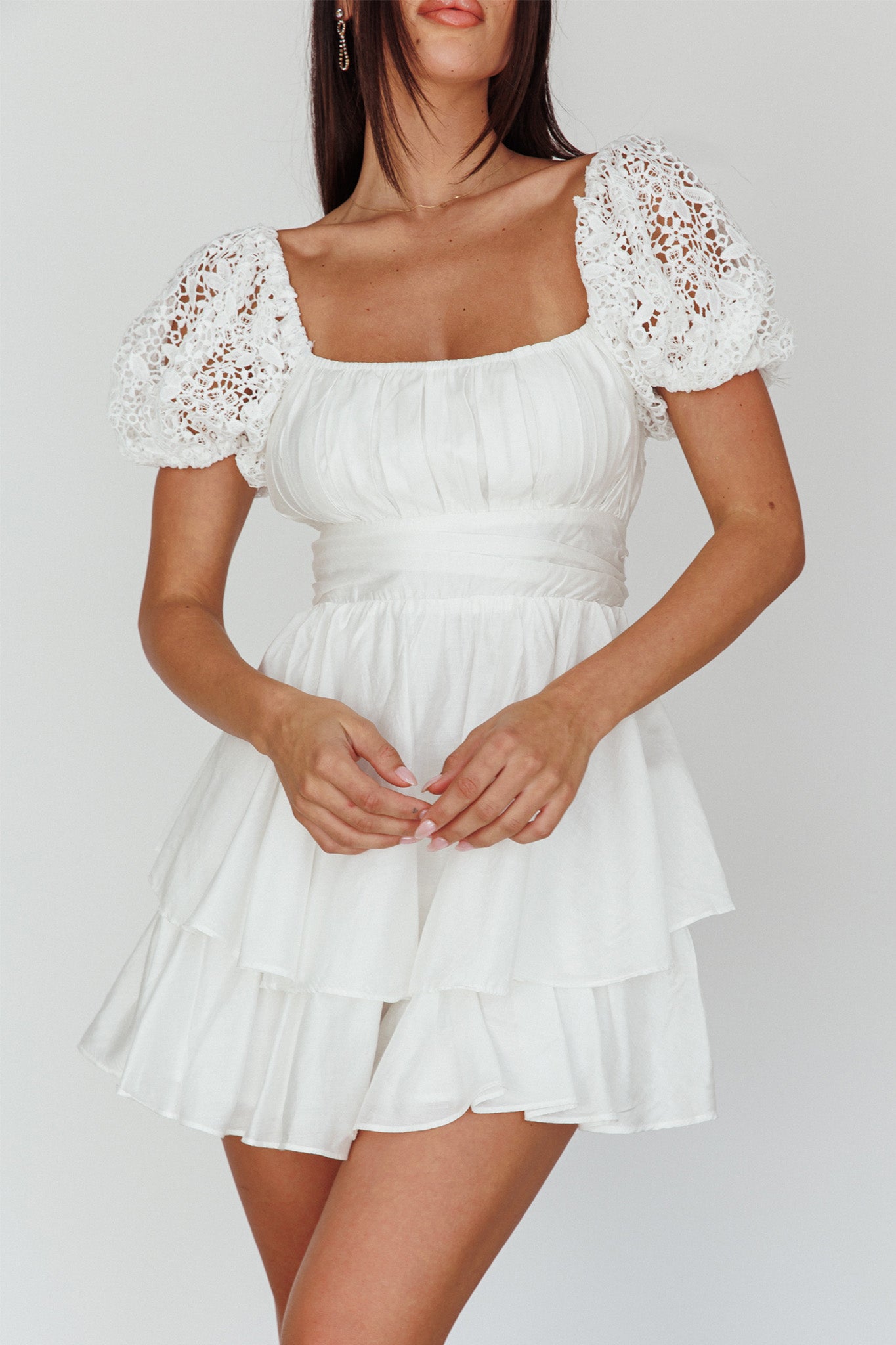 Hold My Halo Lace Sleeve Romper White-Maymioy