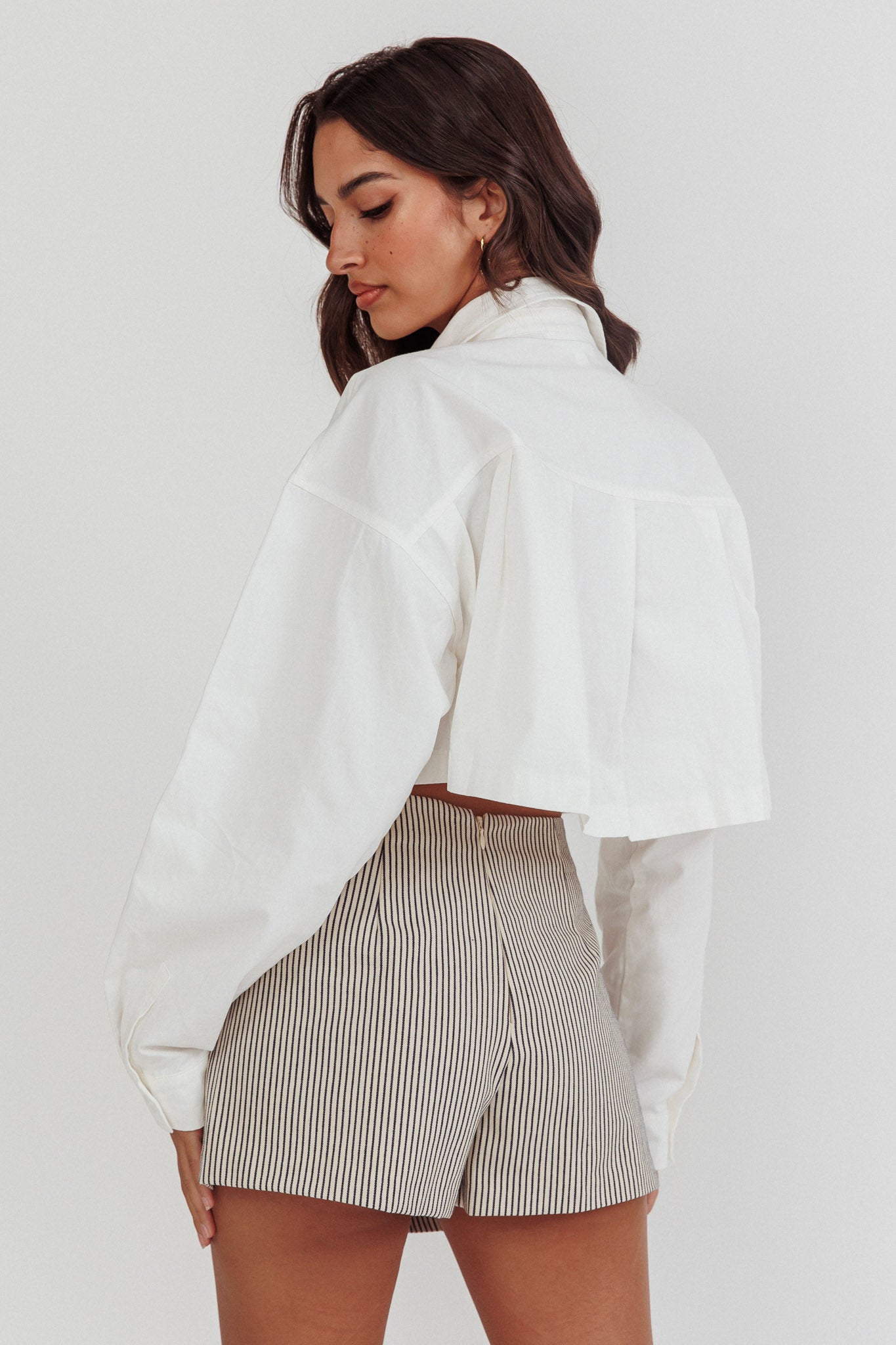 Dariah Foldover Slit Mini Skirt Stripe Linen-Maymioy