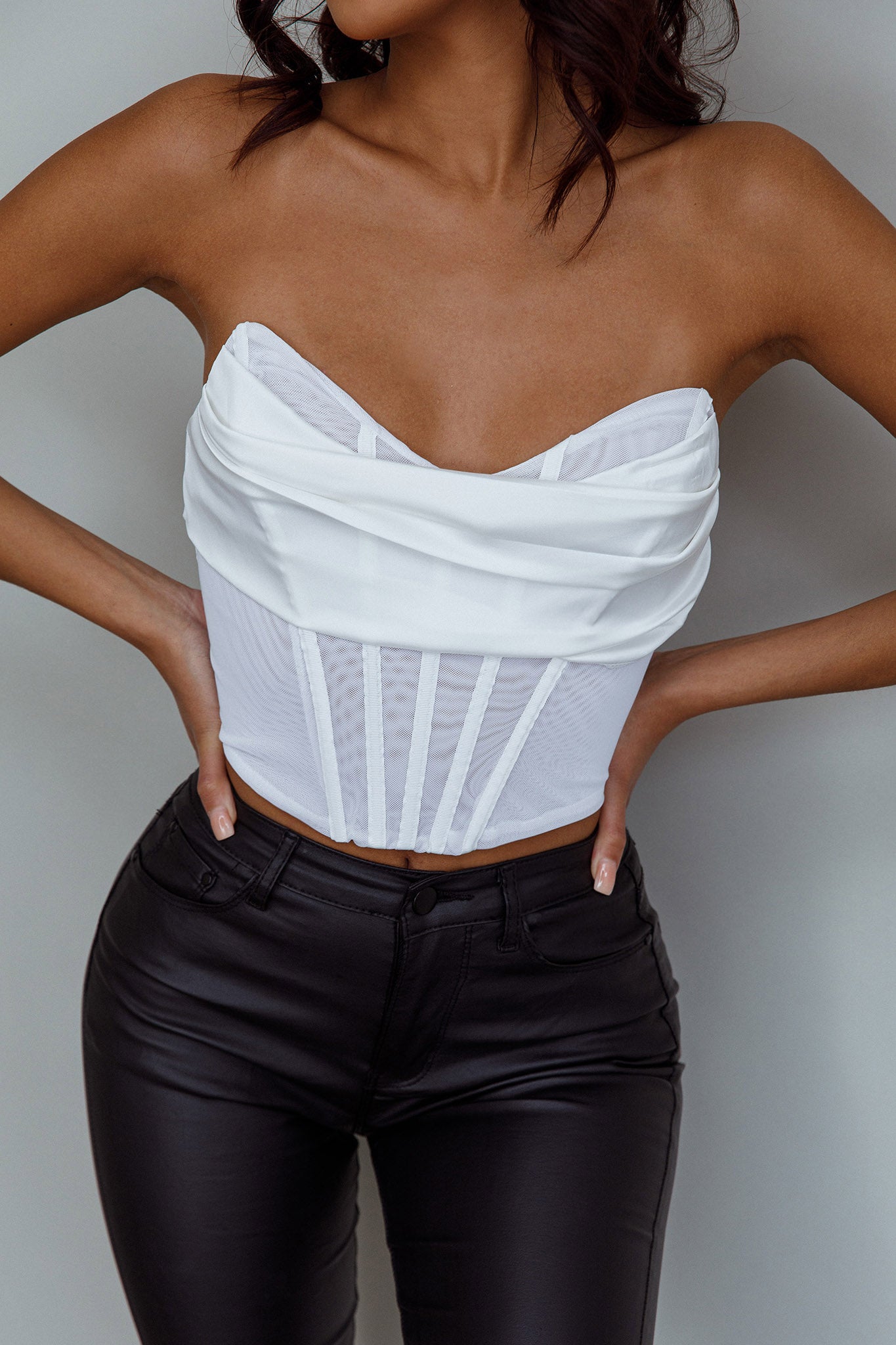 Firenze Cowl Mesh Top Off White-Maymioy