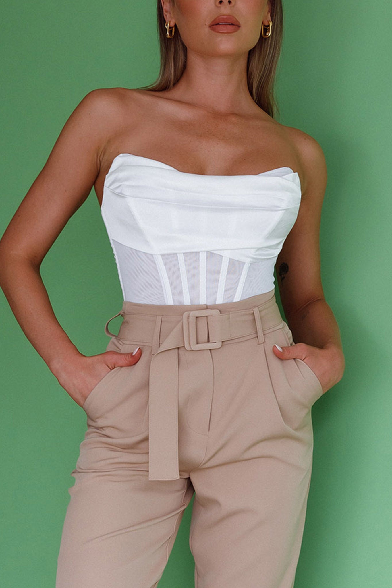 Firenze Cowl Mesh Top Off White-Maymioy