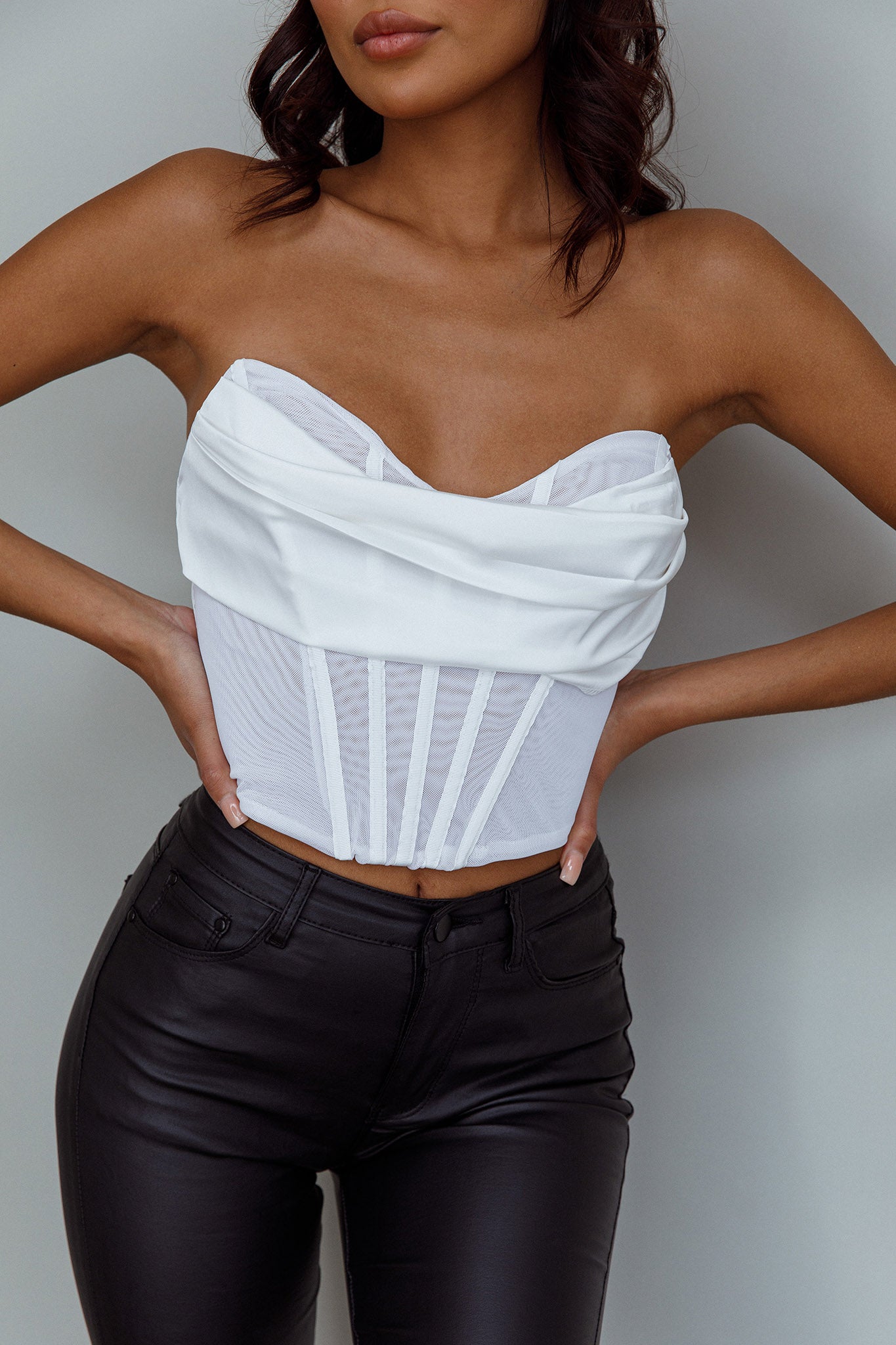 Firenze Cowl Mesh Top Off White-Maymioy