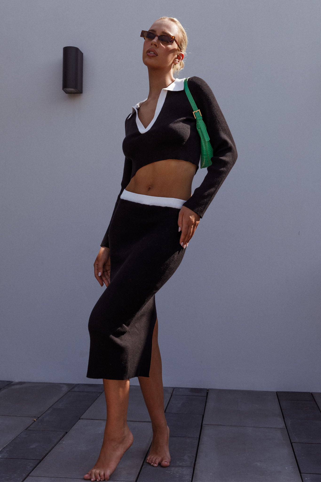 Brinley Ribbed Midi Skirt Black-Maymioy