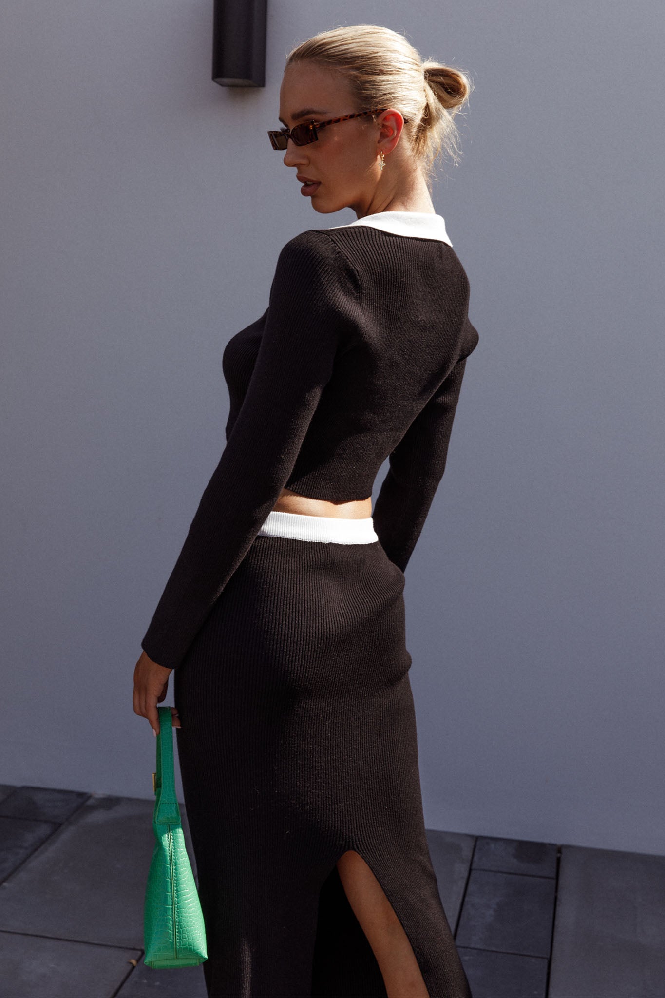 Brinley Long Sleeve Collared Top Black-Maymioy