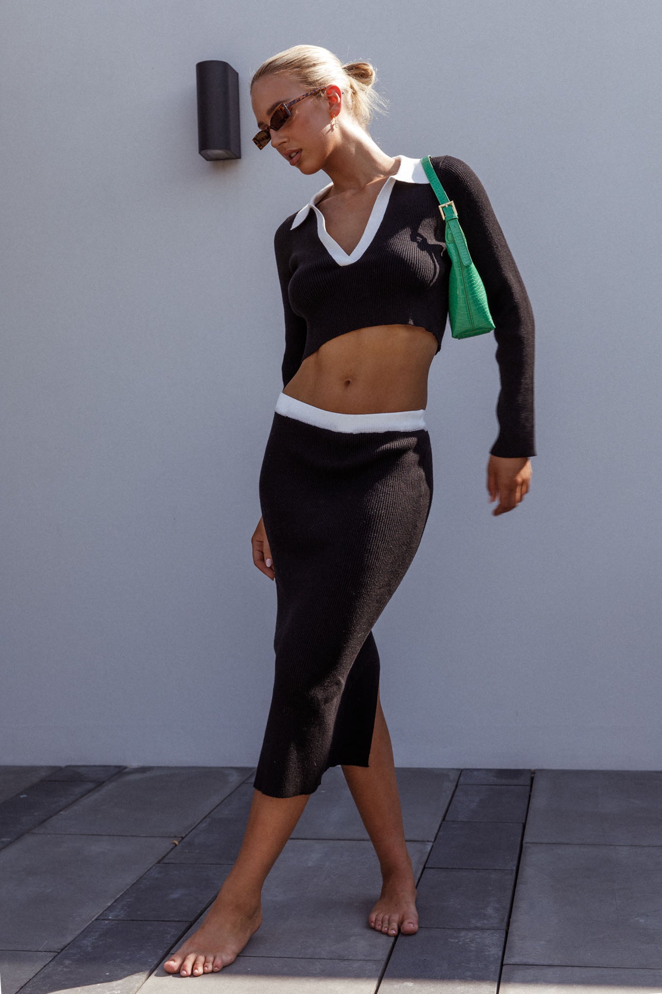 Brinley Long Sleeve Collared Top Black-Maymioy