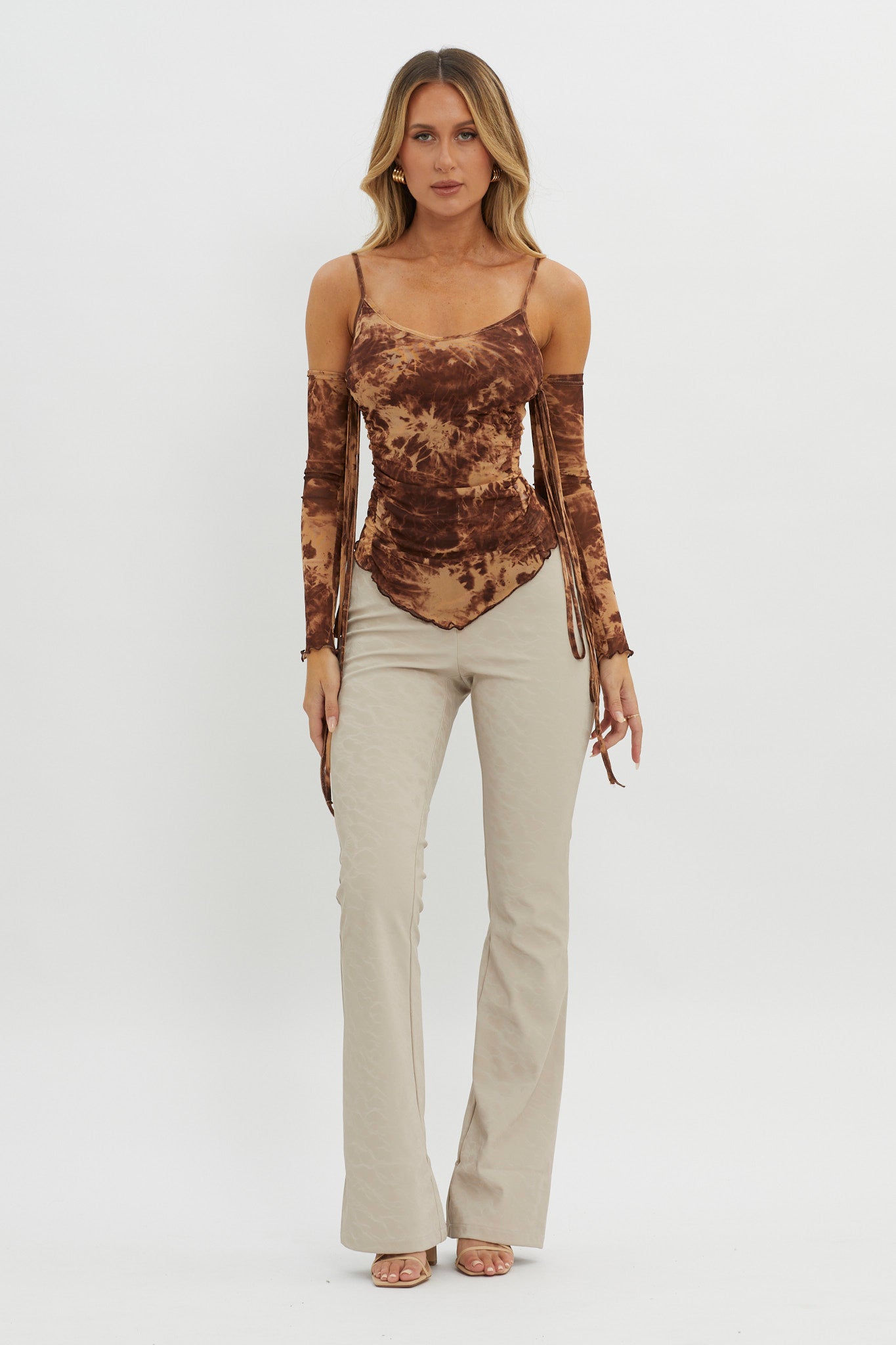 Elektra Off-Shoulder Mesh Top Brown-Maymioy