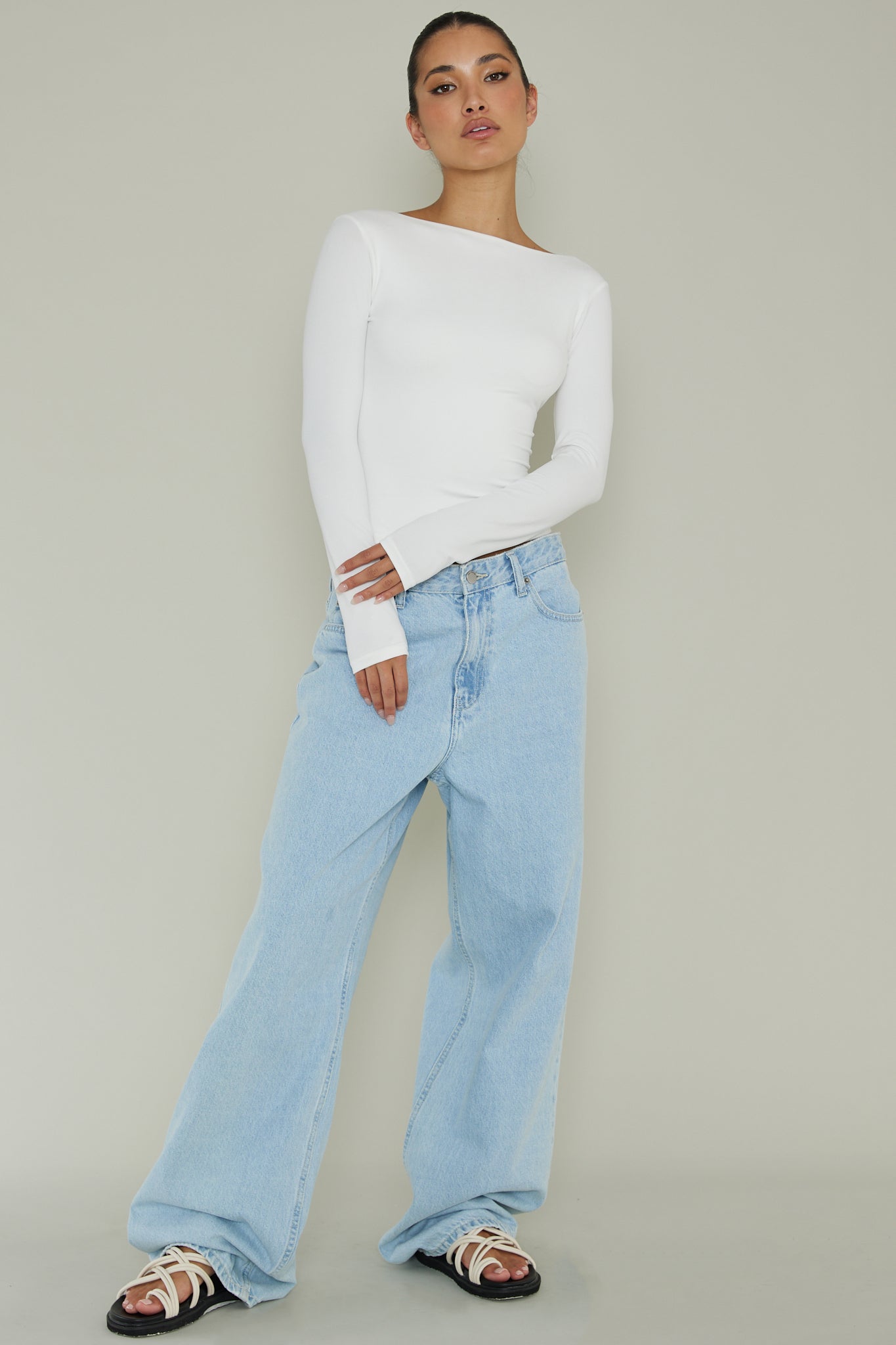 Cheers Boat Neck Long Sleeve Top Ivory-Maymioy