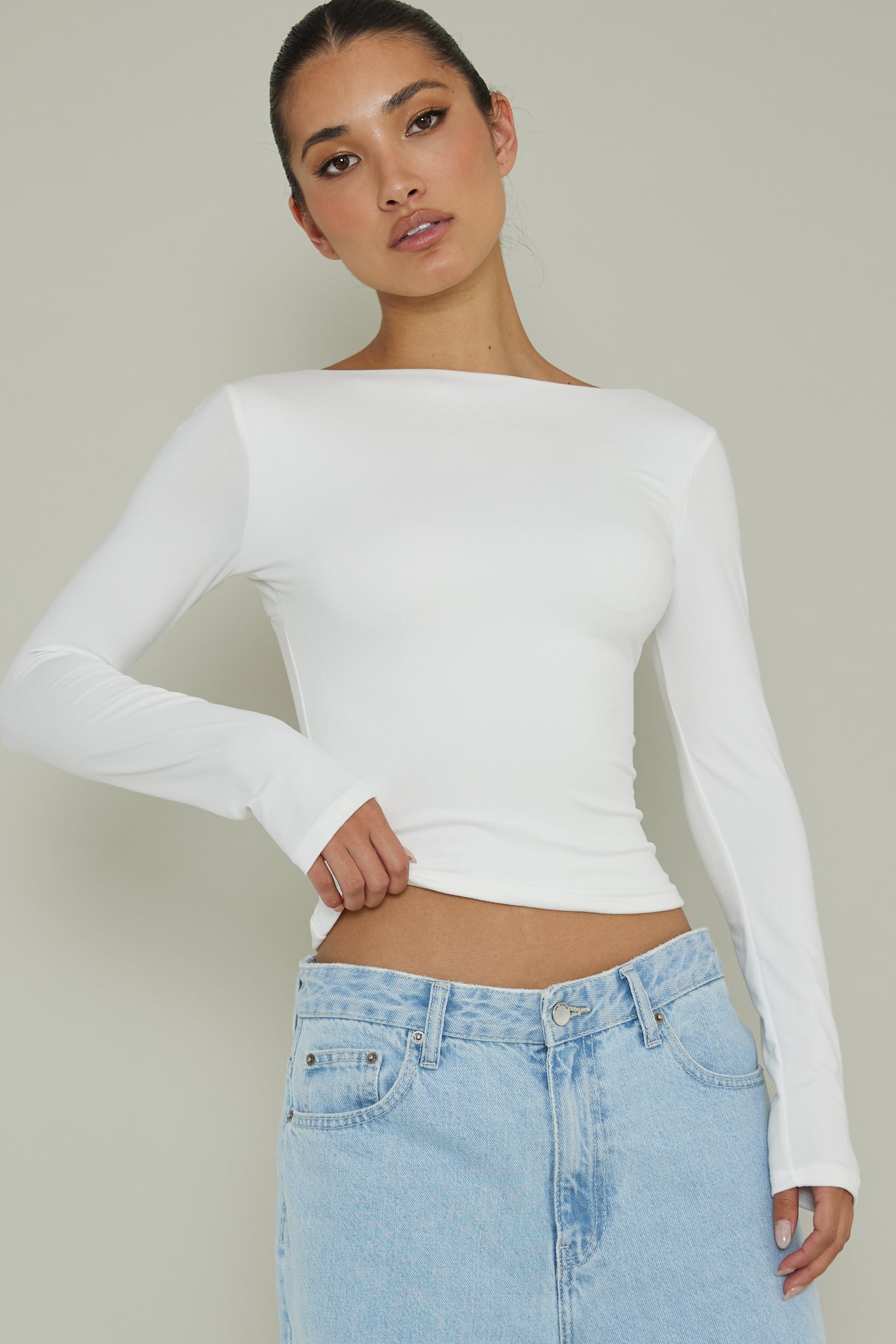 Cheers Boat Neck Long Sleeve Top Ivory-Maymioy