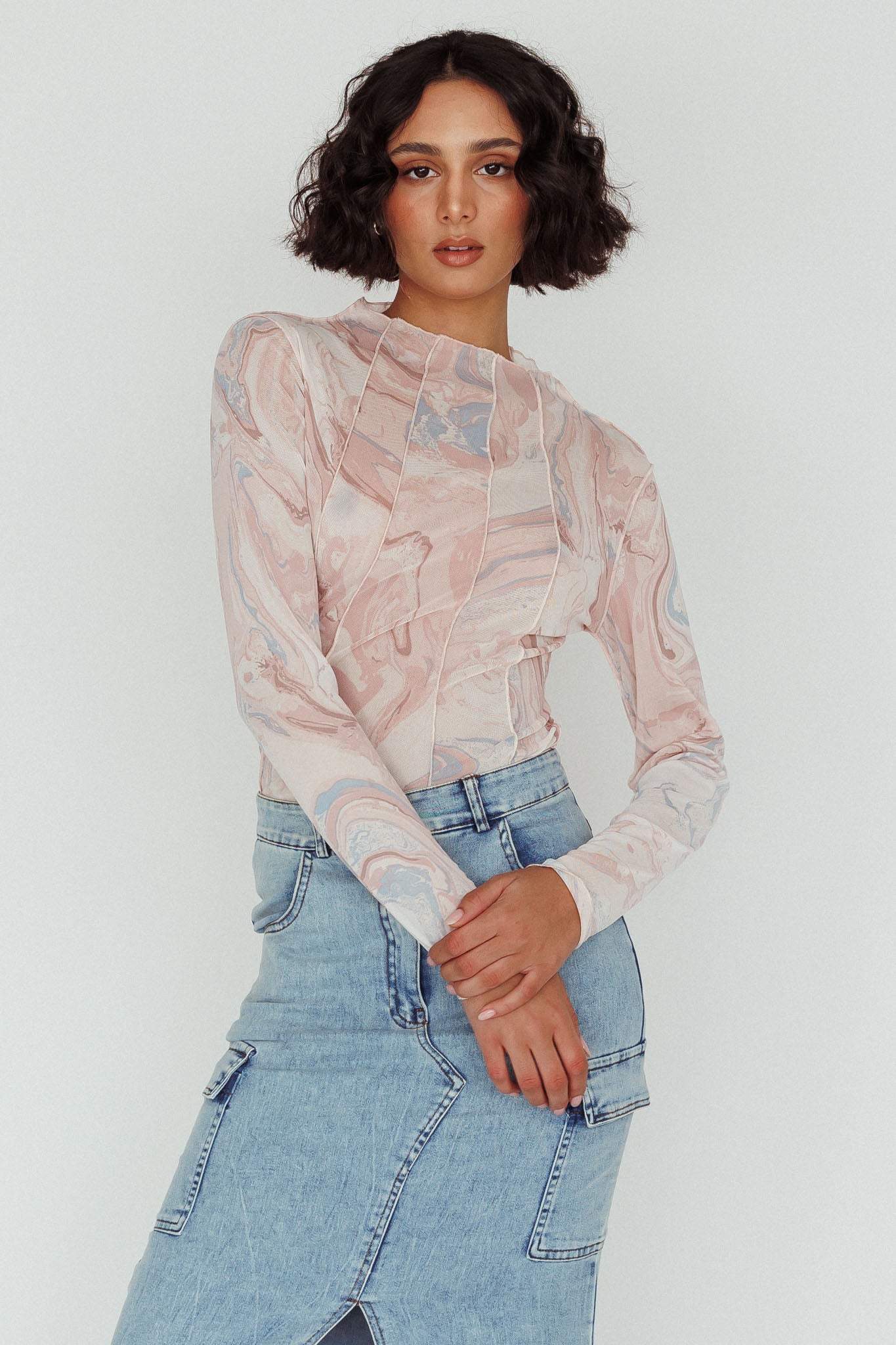 Madrid Long Sleeve Mesh Top Pink Multi-Maymioy