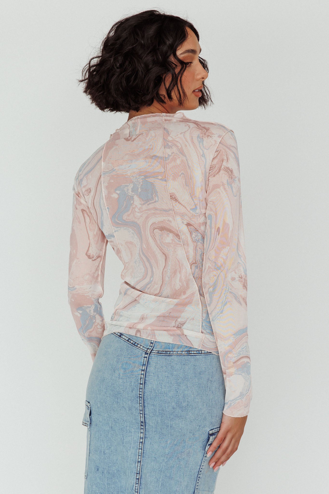 Madrid Long Sleeve Mesh Top Pink Multi-Maymioy