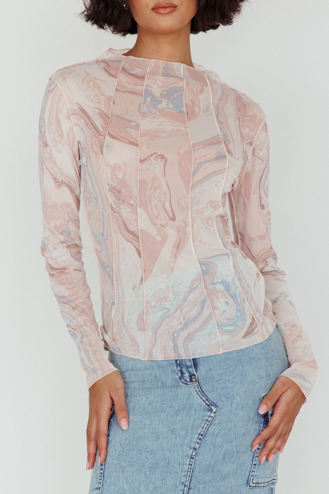 Madrid Long Sleeve Mesh Top Pink Multi-Maymioy