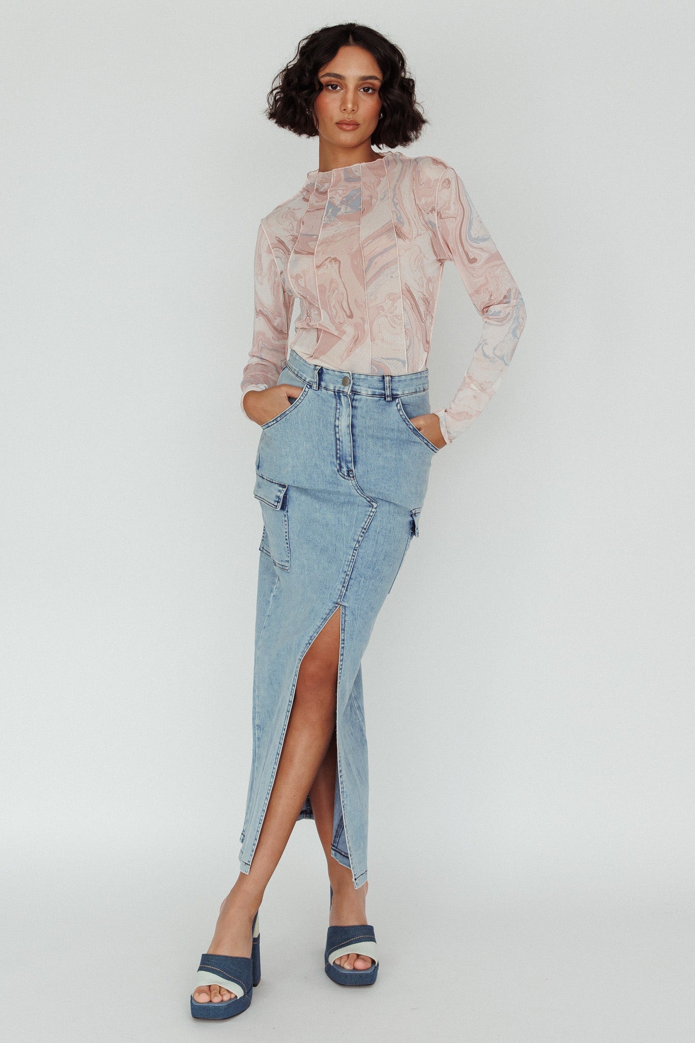 Madrid Long Sleeve Mesh Top Pink Multi-Maymioy