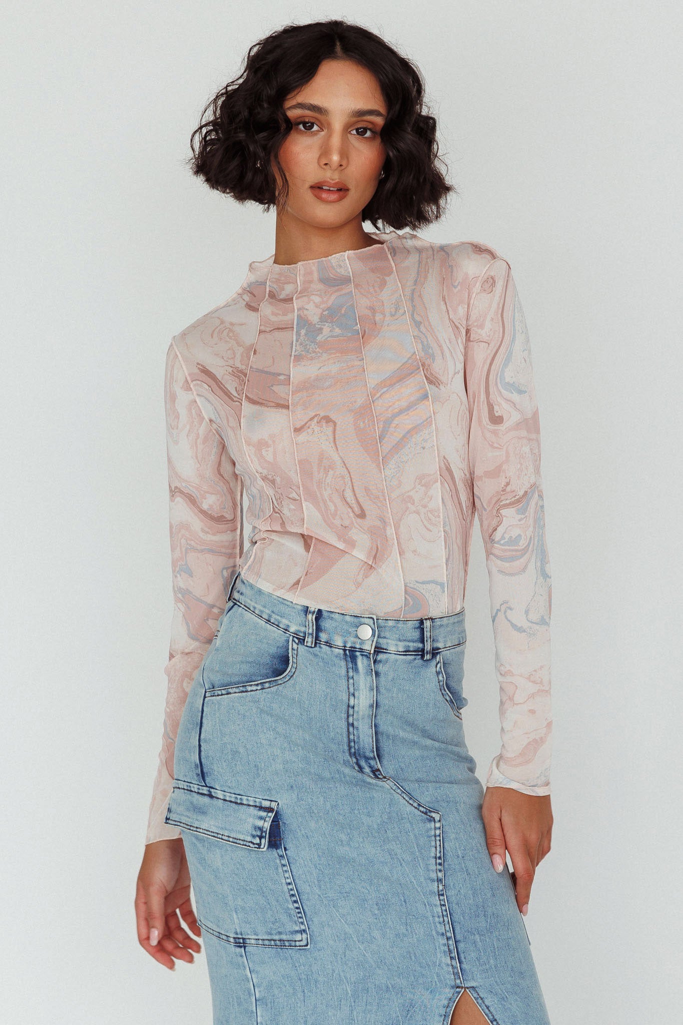Madrid Long Sleeve Mesh Top Pink Multi-Maymioy
