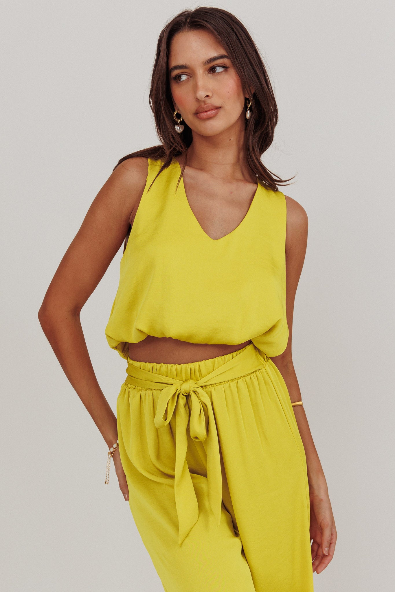 Mariposa Sleeveless Bubble Hem Top Chartreuse-Maymioy