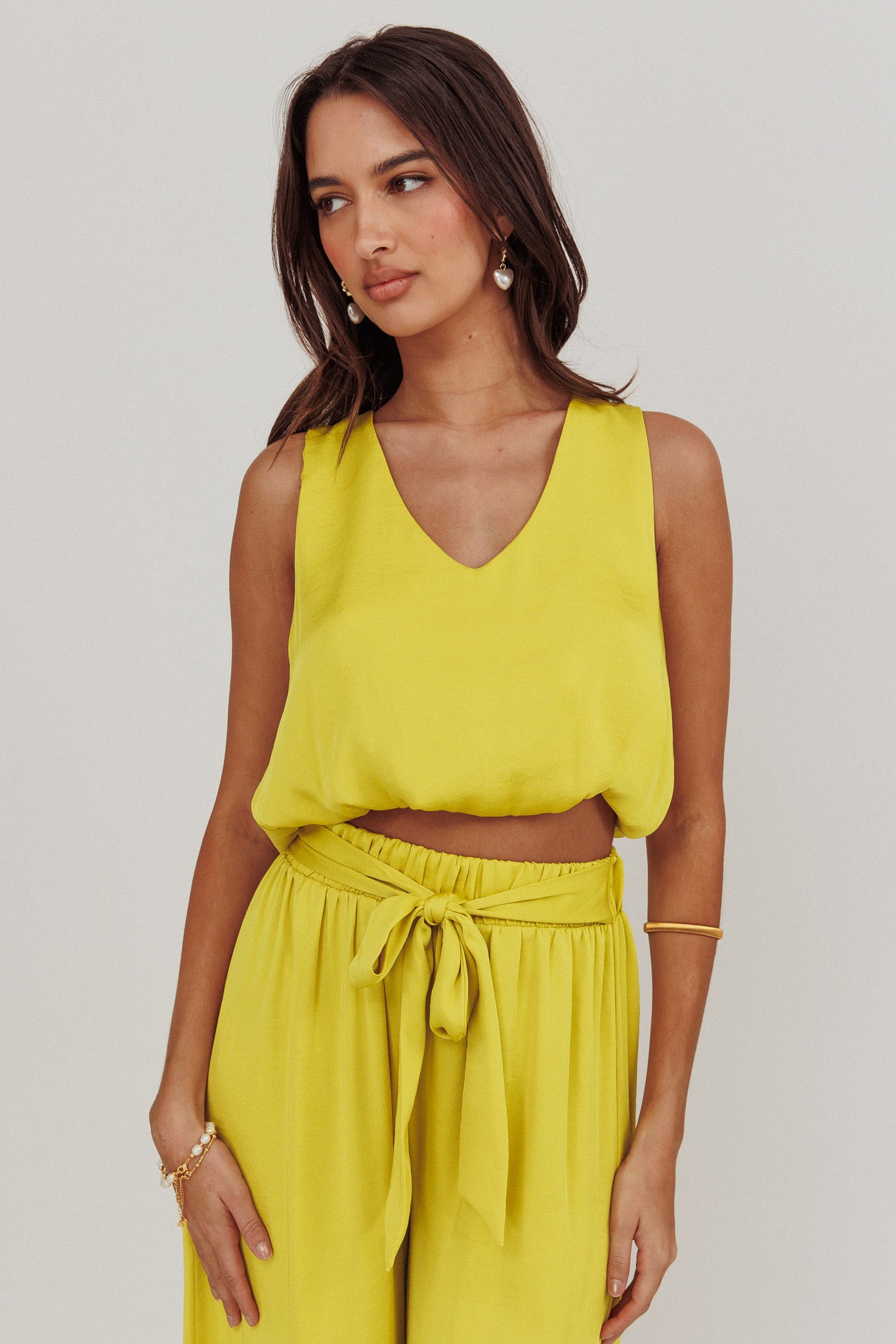 Mariposa Sleeveless Bubble Hem Top Chartreuse-Maymioy