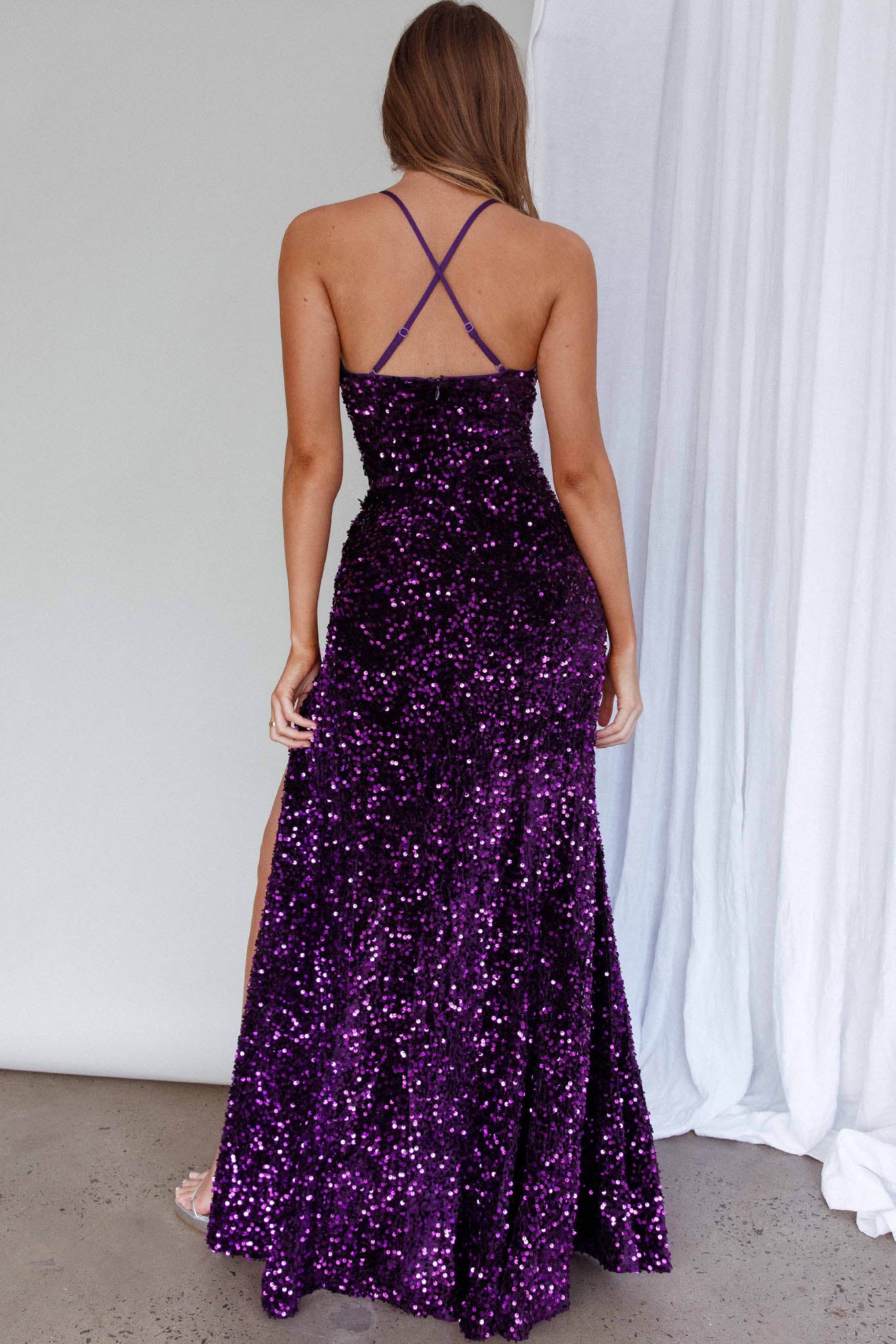 Bellerose Thigh Split Sequin Dress Purple-Maymioy