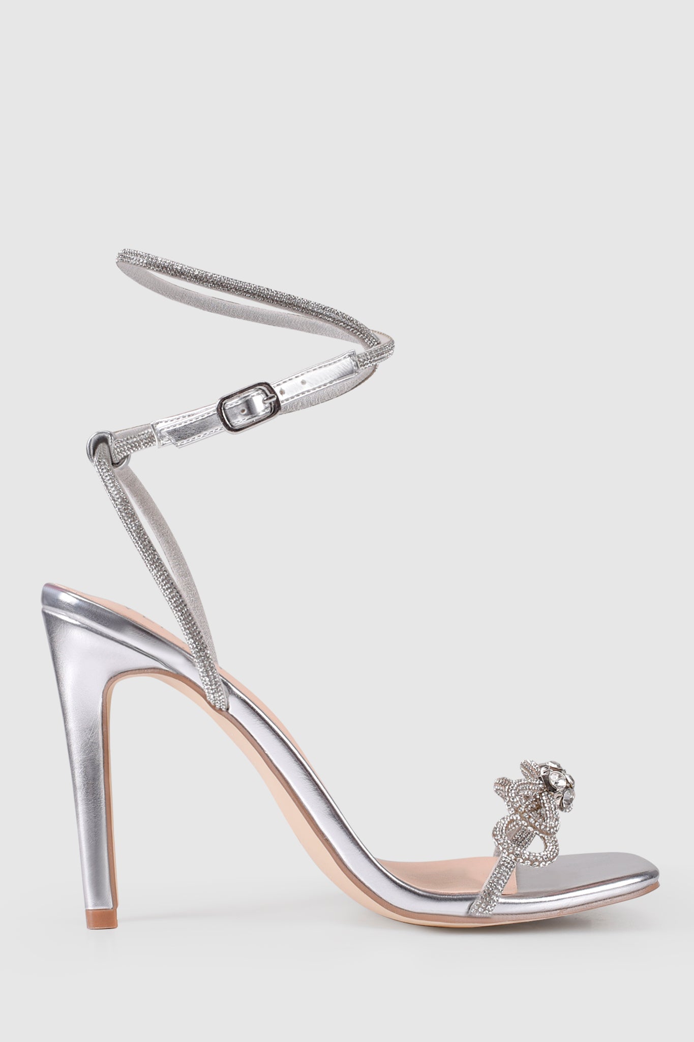 VERALi Ottawa Diamante High Heels Silver Metallic Smooth-Maymioy