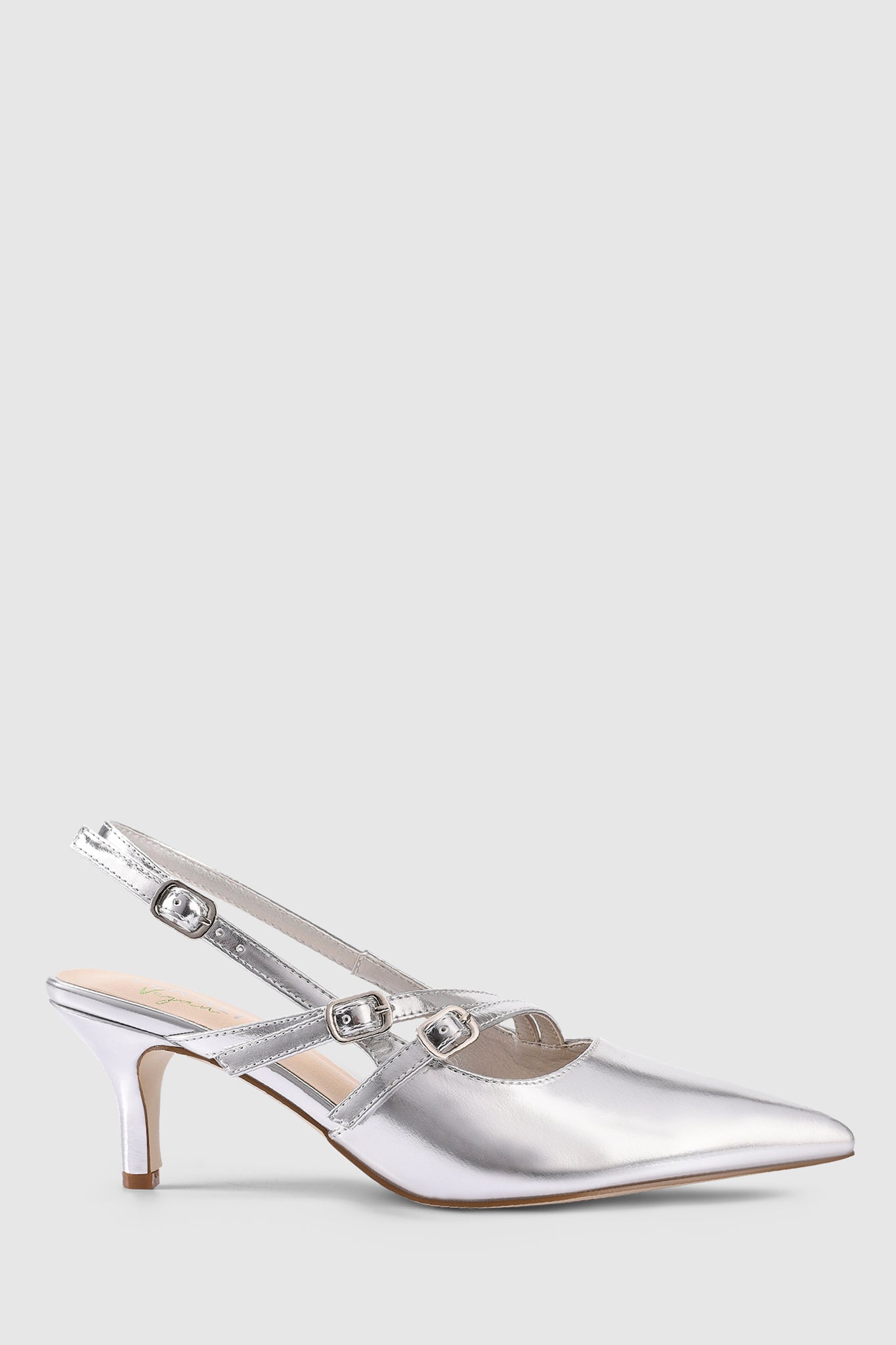 VERALi Zedd Point Toe Kitten Heels Silver Metallic-Maymioy