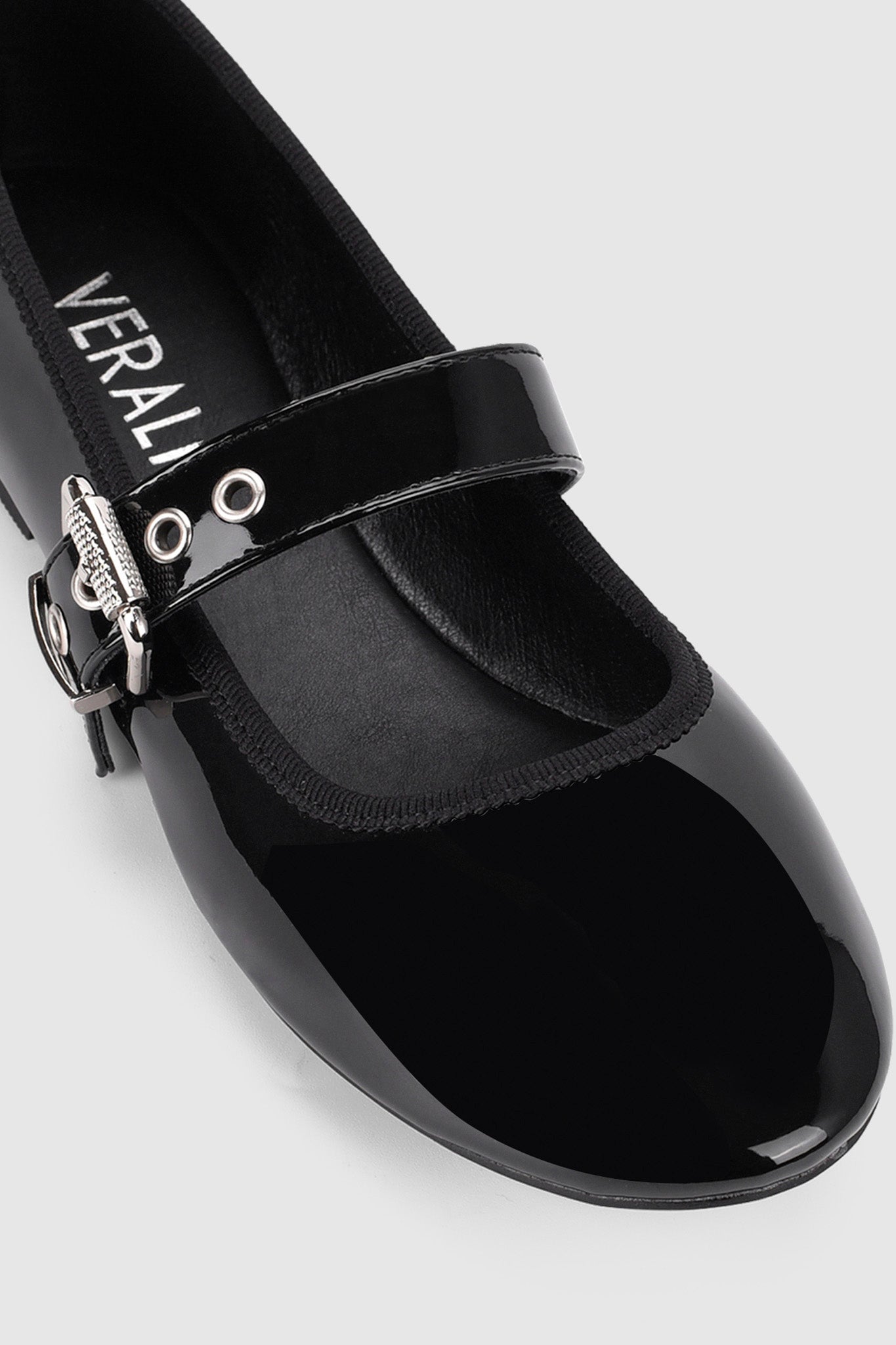 VERALi Banks Buckled Mary-Jane Flats Black Patent-Maymioy