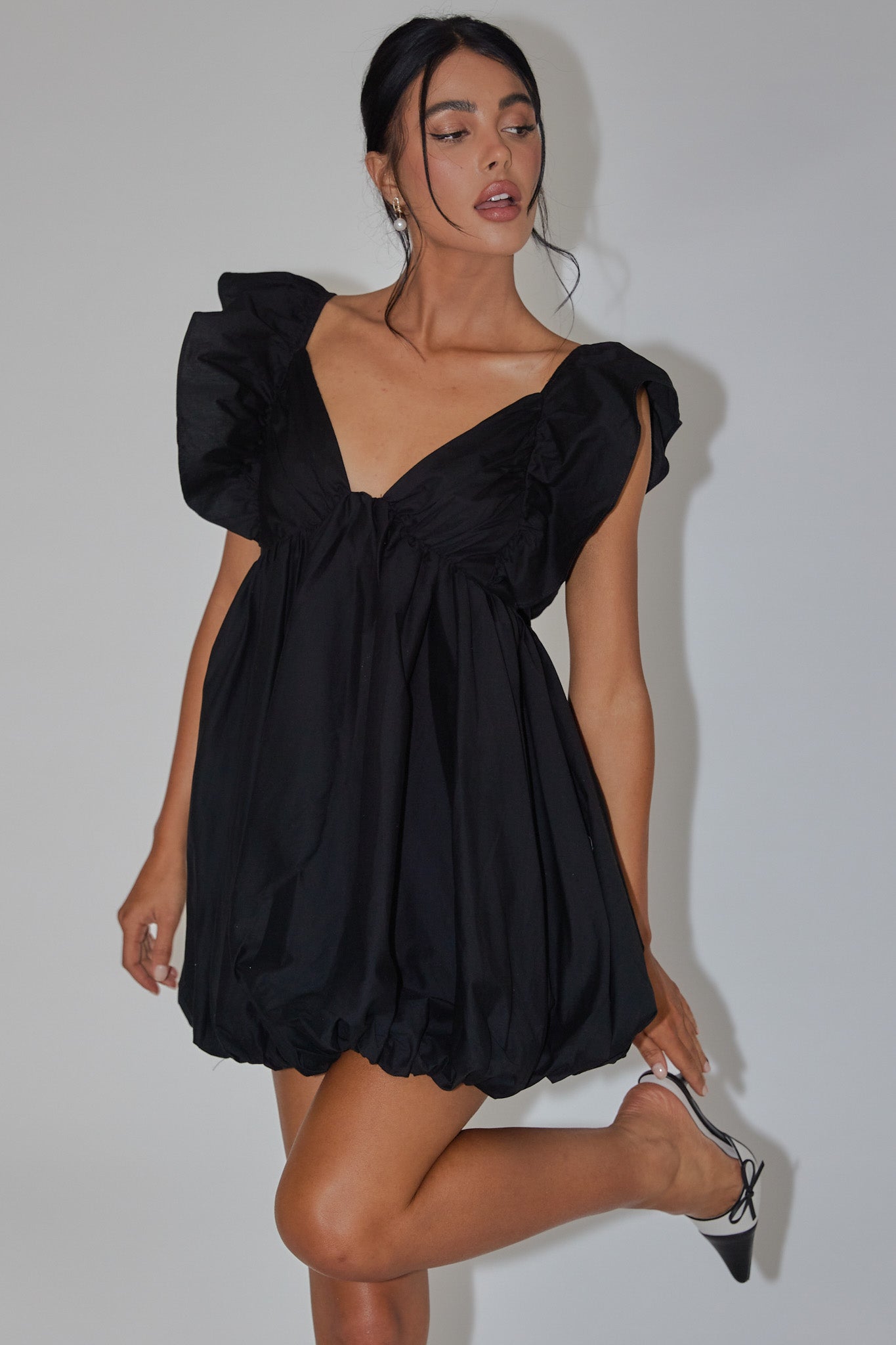 Horoscope Bubble Hem Mini Dress Black-Maymioy