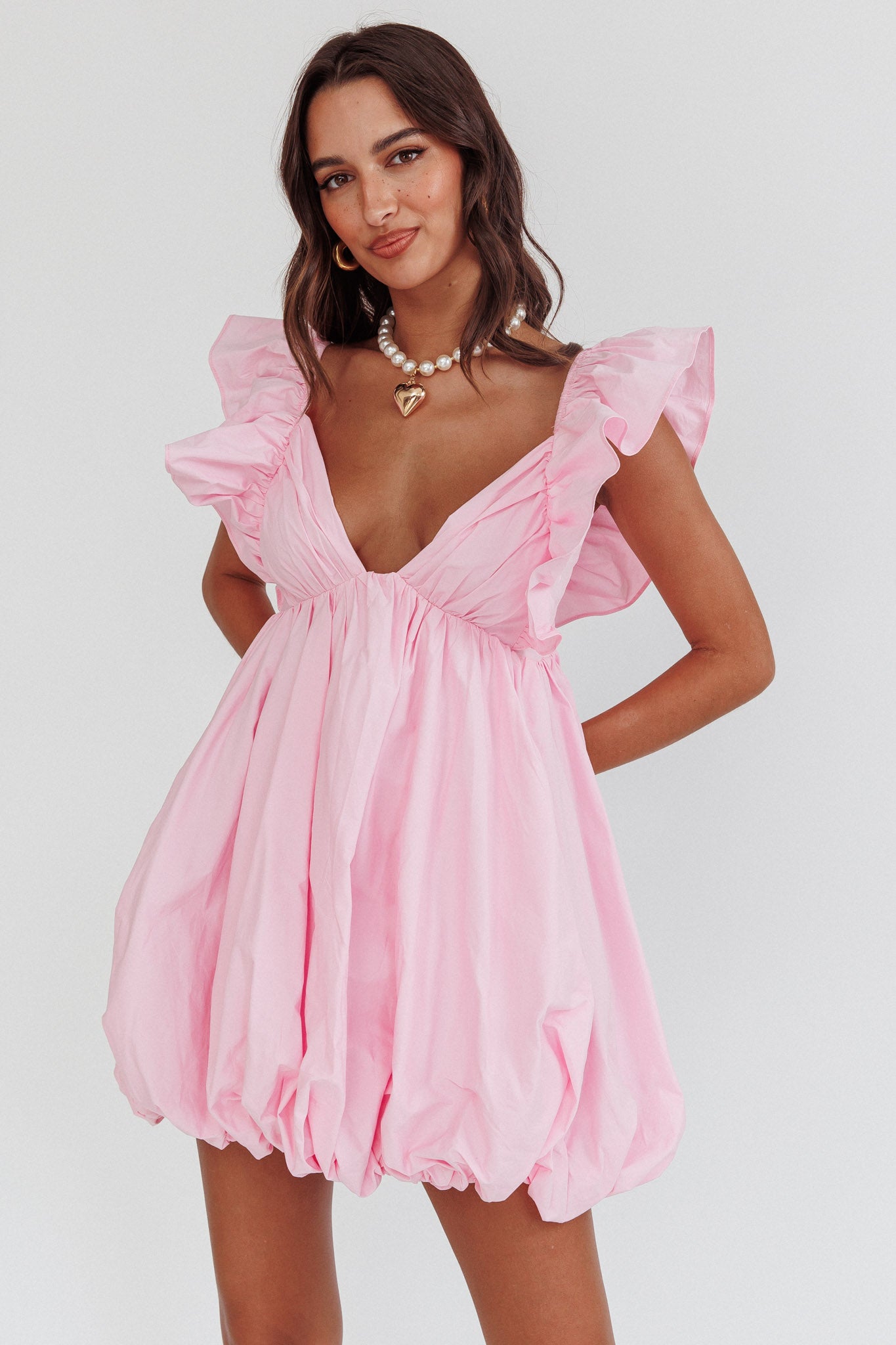 Horoscope Bubble Hem Mini Dress Blush-Maymioy