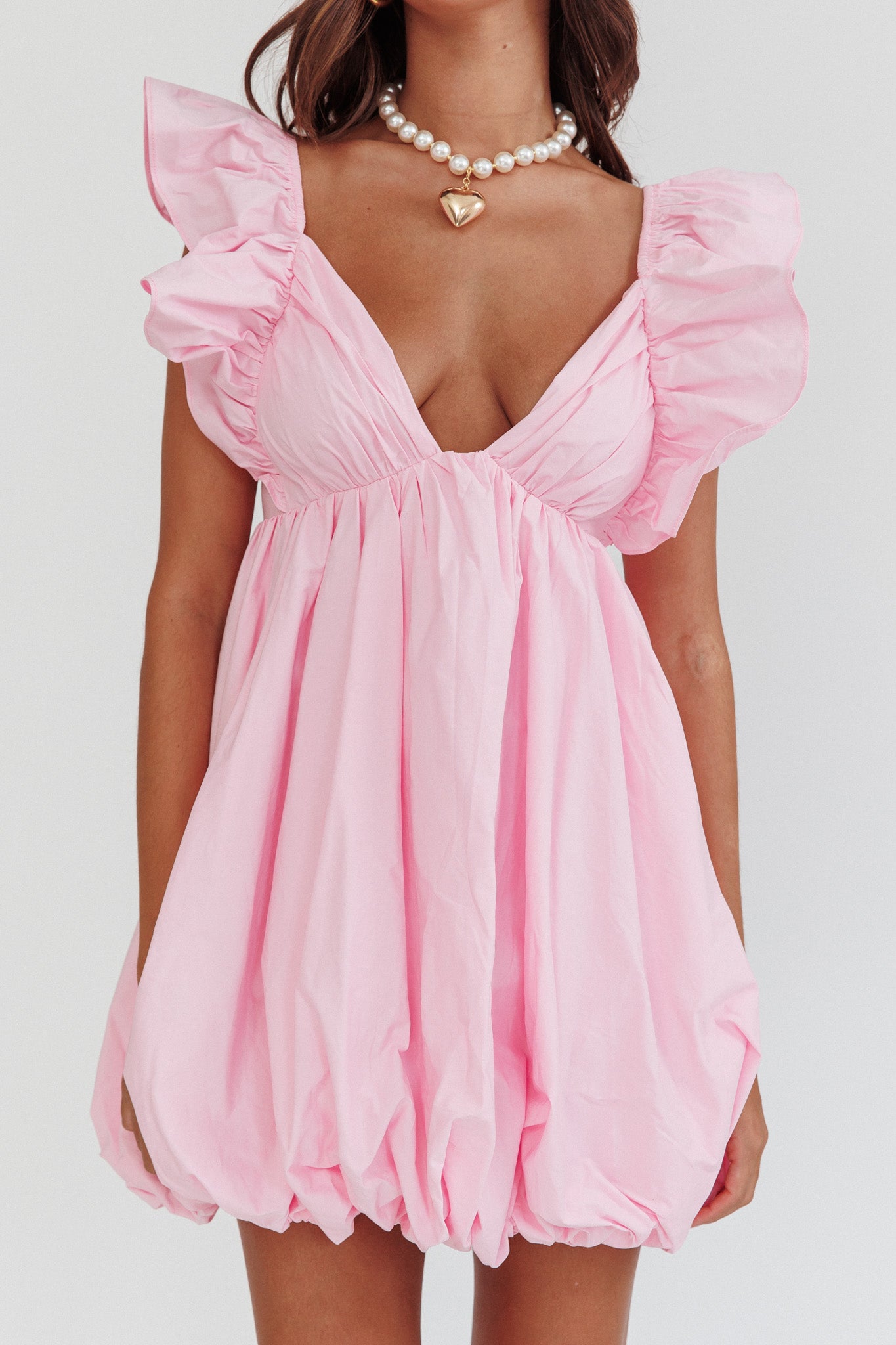 Horoscope Bubble Hem Mini Dress Blush-Maymioy