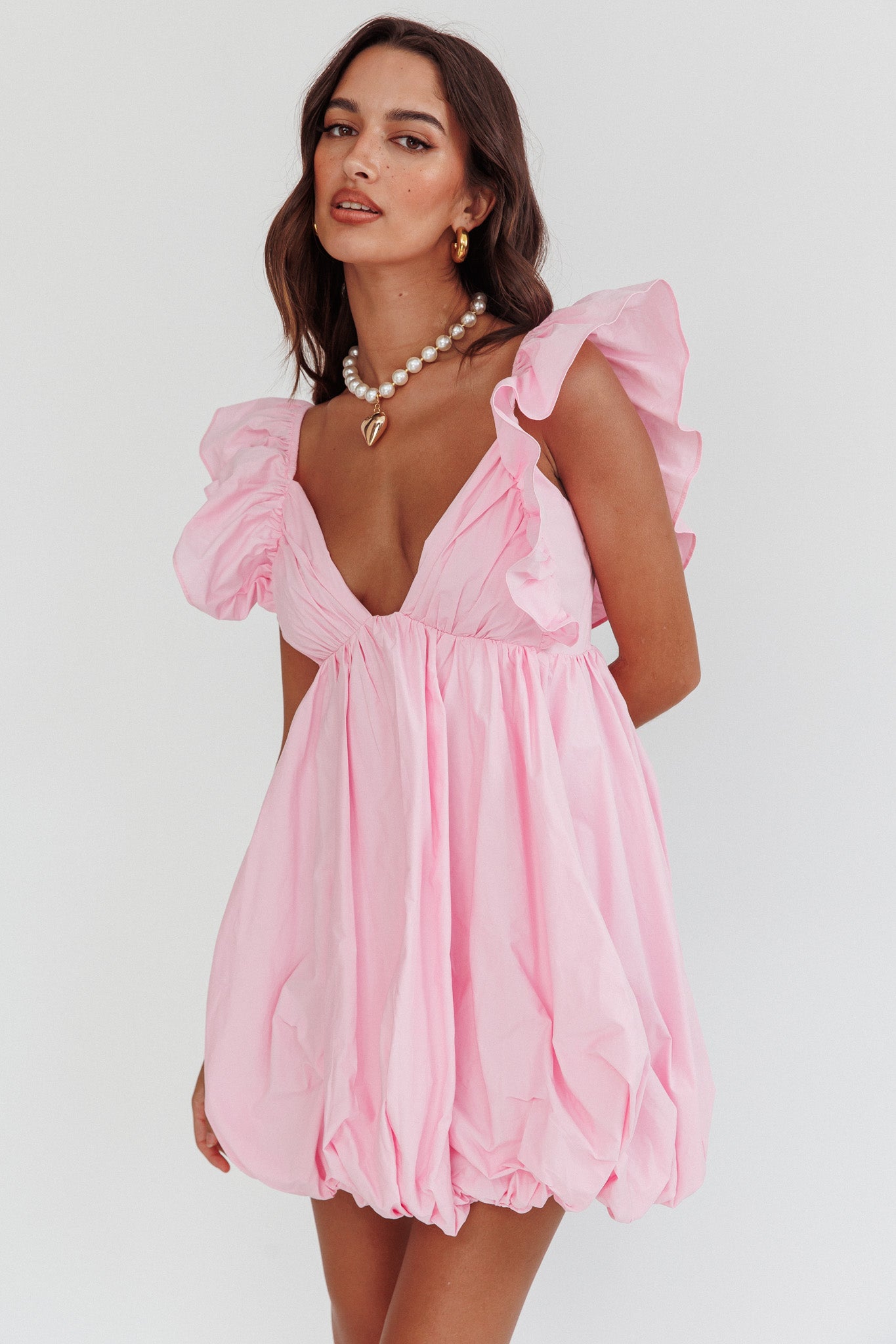 Horoscope Bubble Hem Mini Dress Blush-Maymioy
